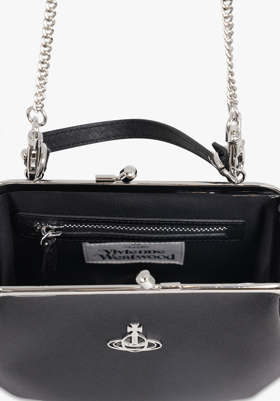 GRANNY SAFFIANO FRAME PURSE | BLACK/SILVER - 3