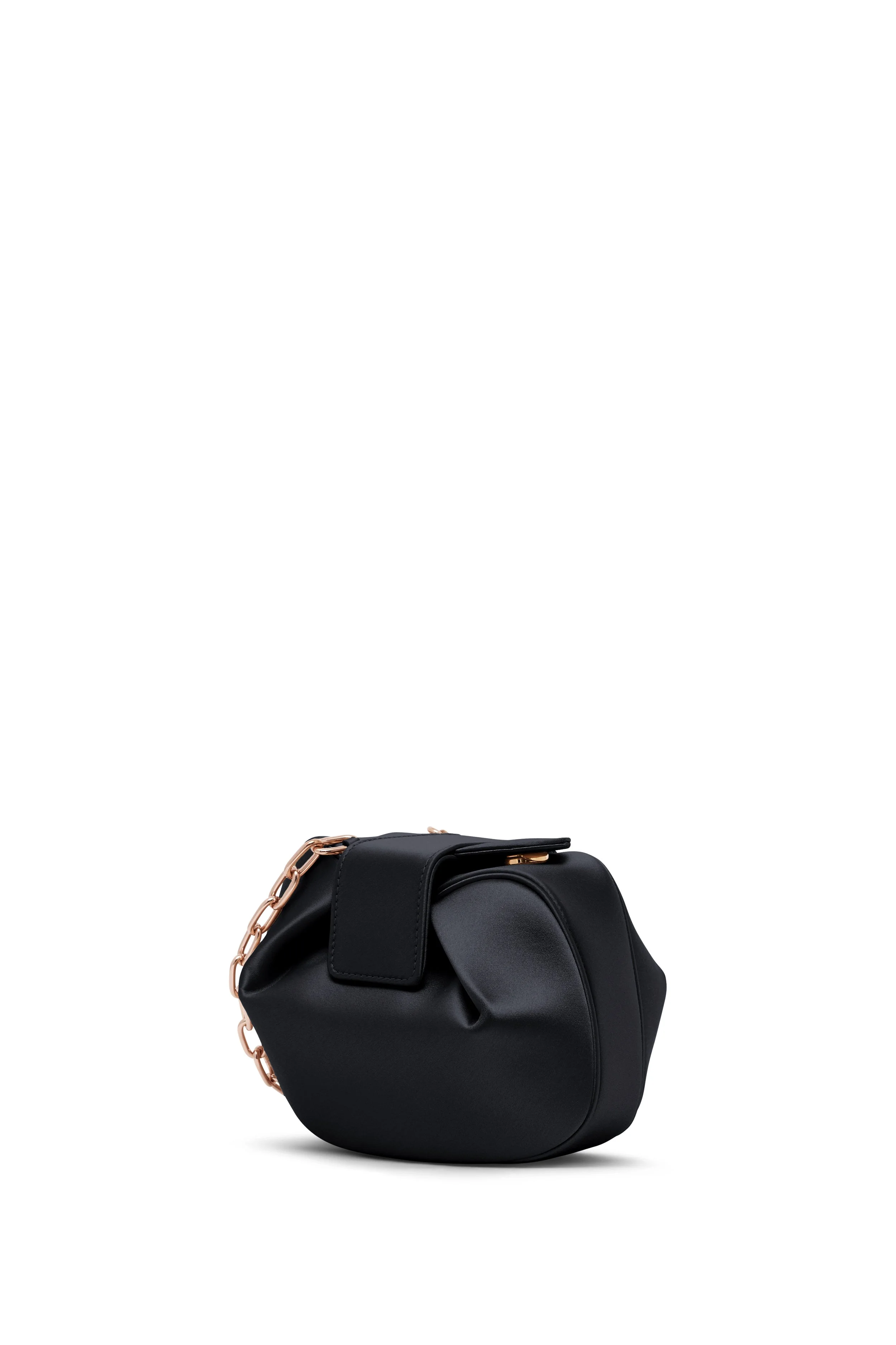 Soft Demi Clutch with Chain in Black Satin - 1