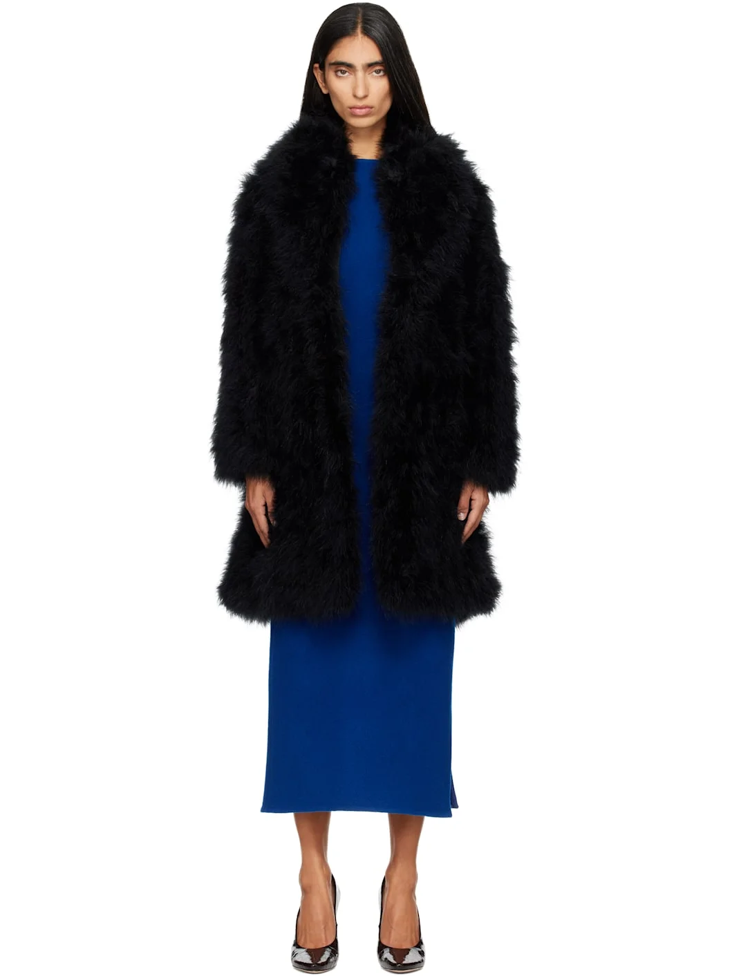 Black Turkey Feather Coat - 1