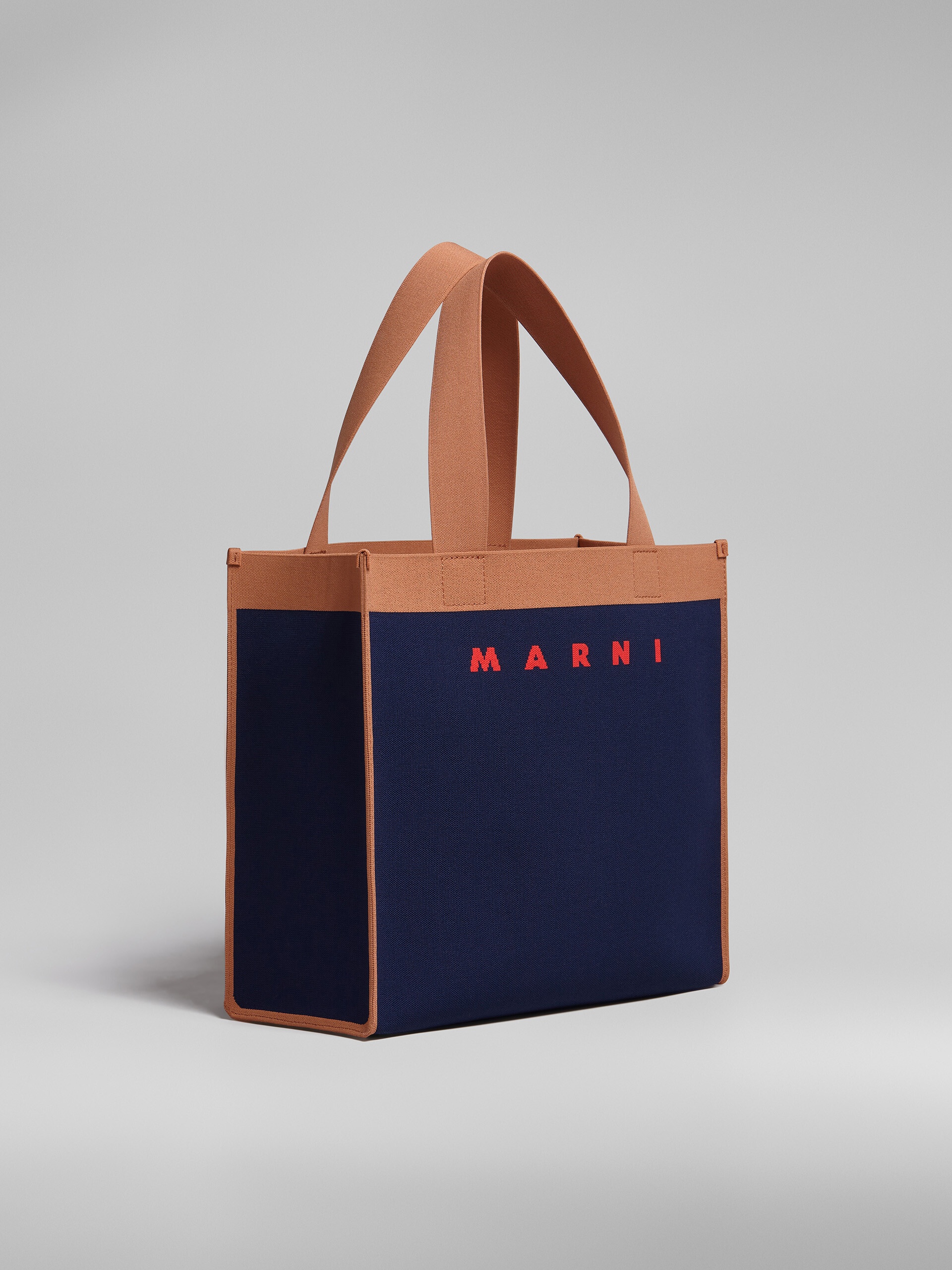 SHOPPING BAG IN BLUE AND BROWN JACQUARD - 6