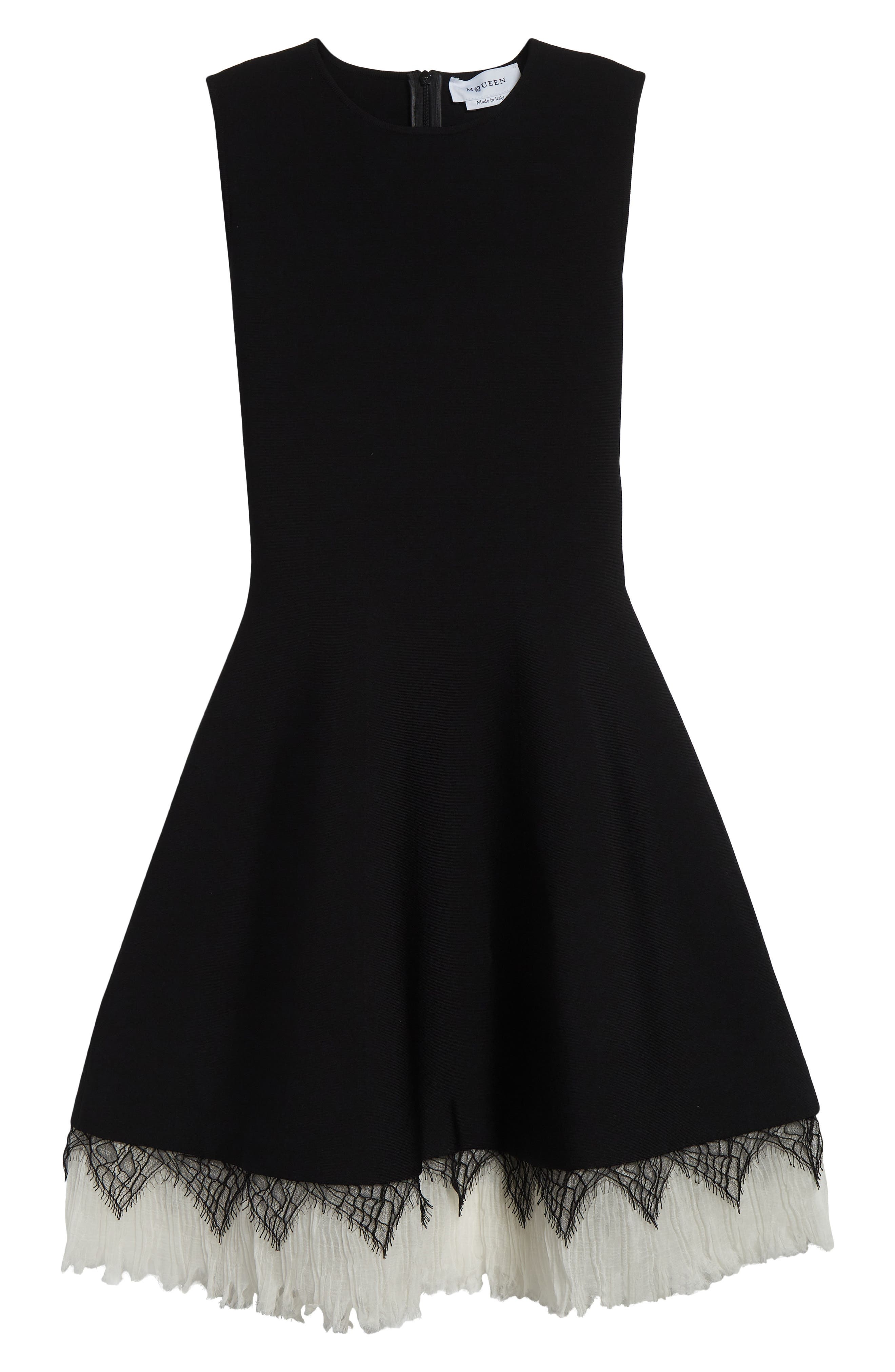 McQueen Volume Cobweb Lace Fit & Flare Minidress in Black/Ivory at Nordstrom - 6