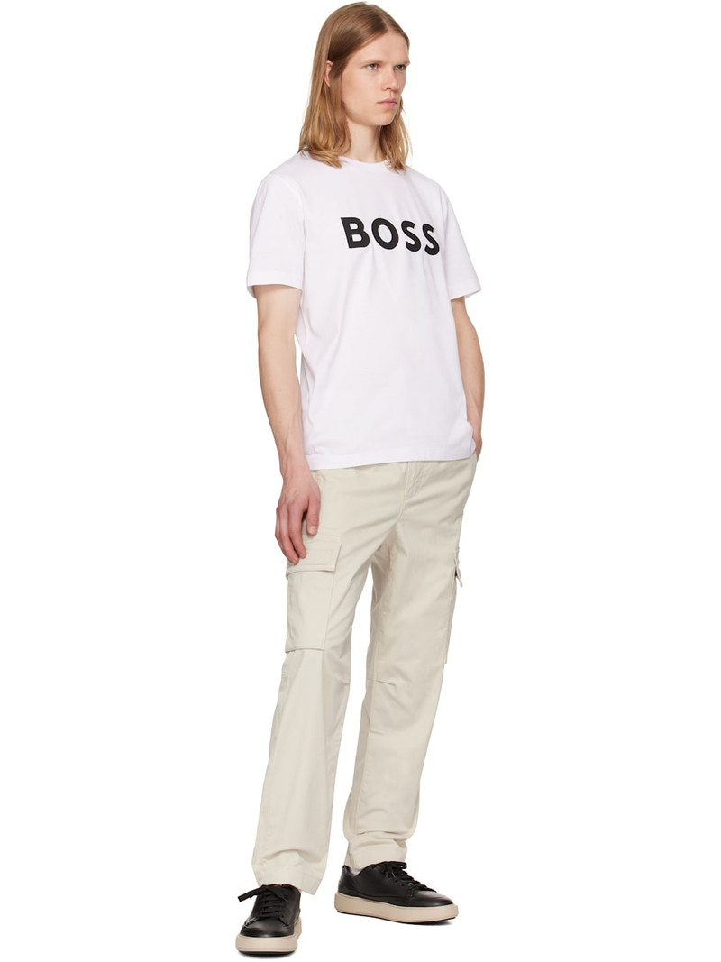 BOSS Beige Logo Patch Cargo Pants outlook