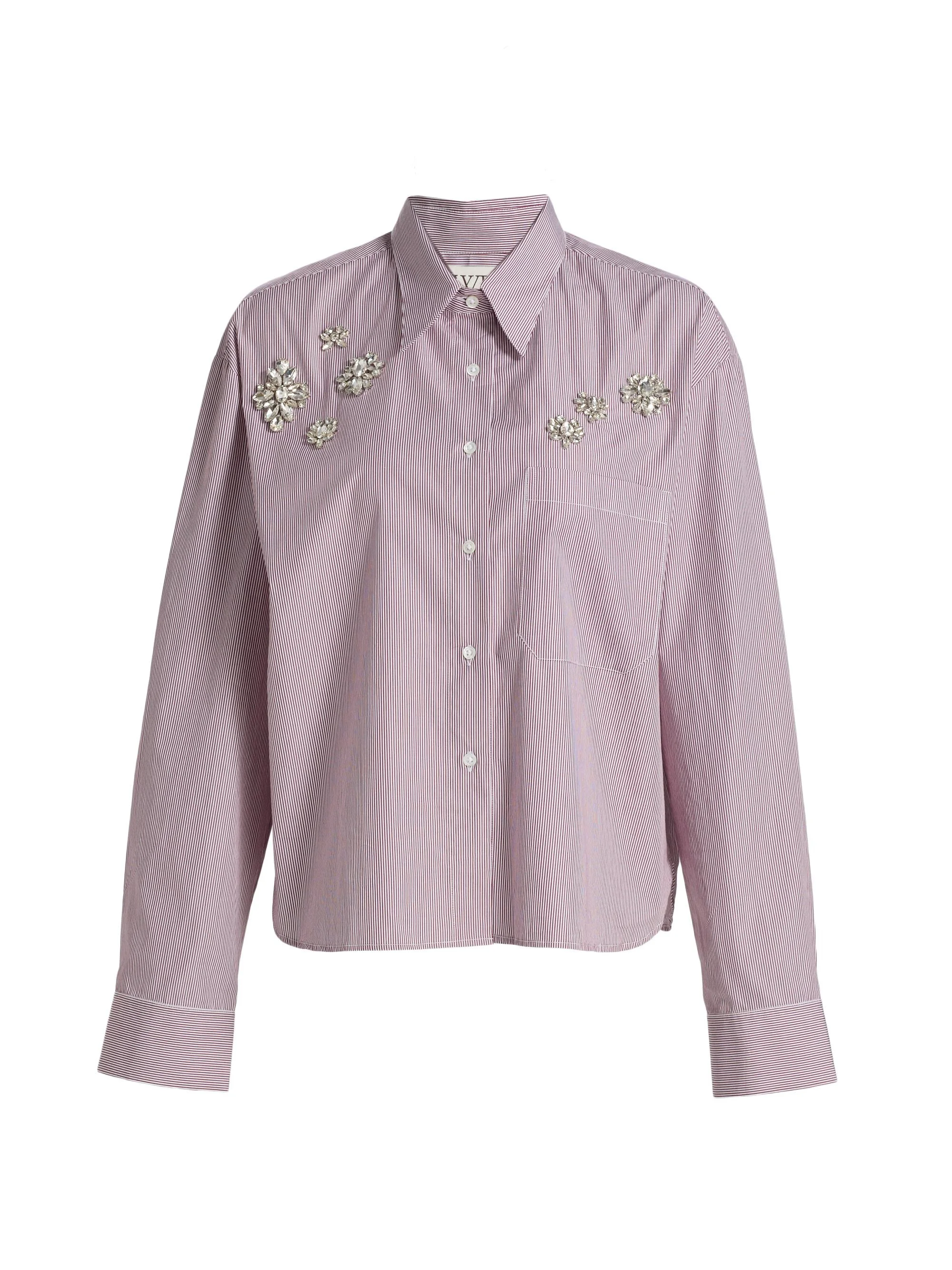 Women's J. D. Crystal-Embellished Pinstripe Relaxed-Fit Shirt - White Wine - 1