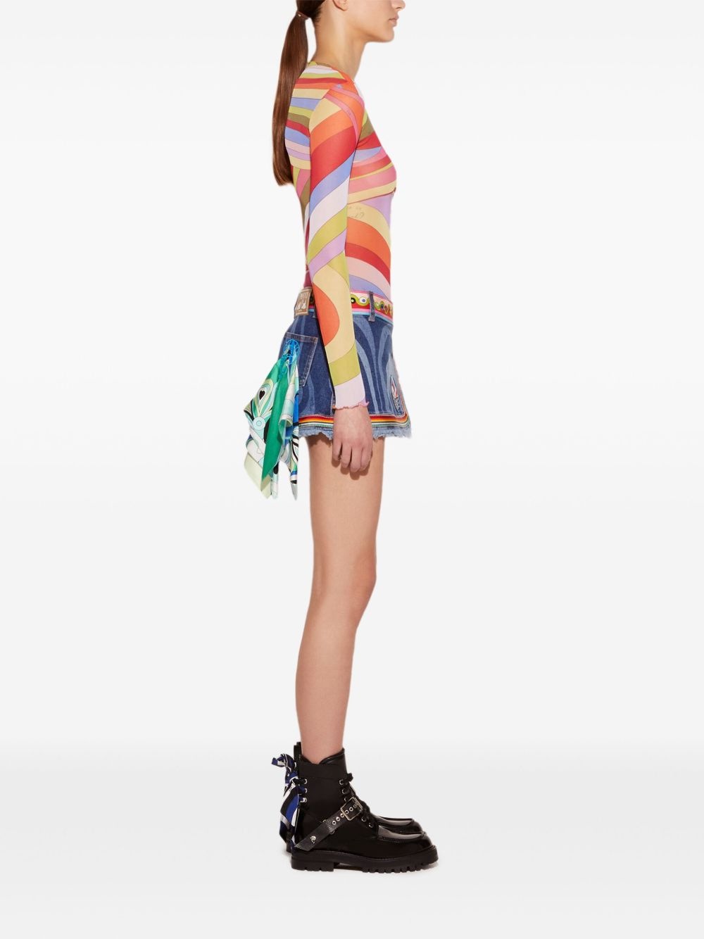 Marmo-print denim skirt - 3