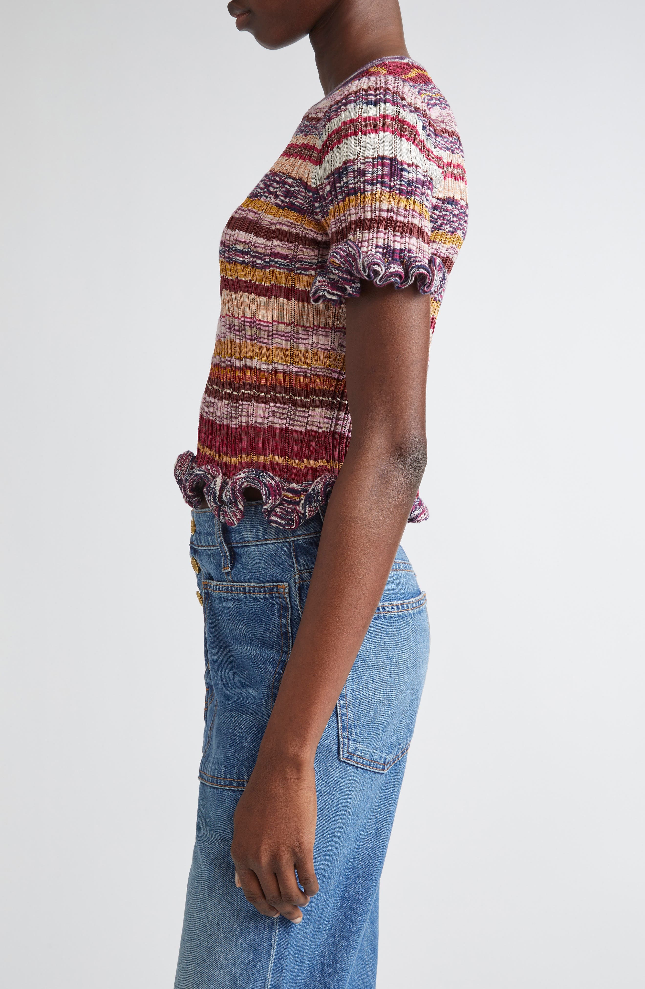 Ulla Johnson Miya Ruffle Space Dye Top in Prism at Nordstrom - 4