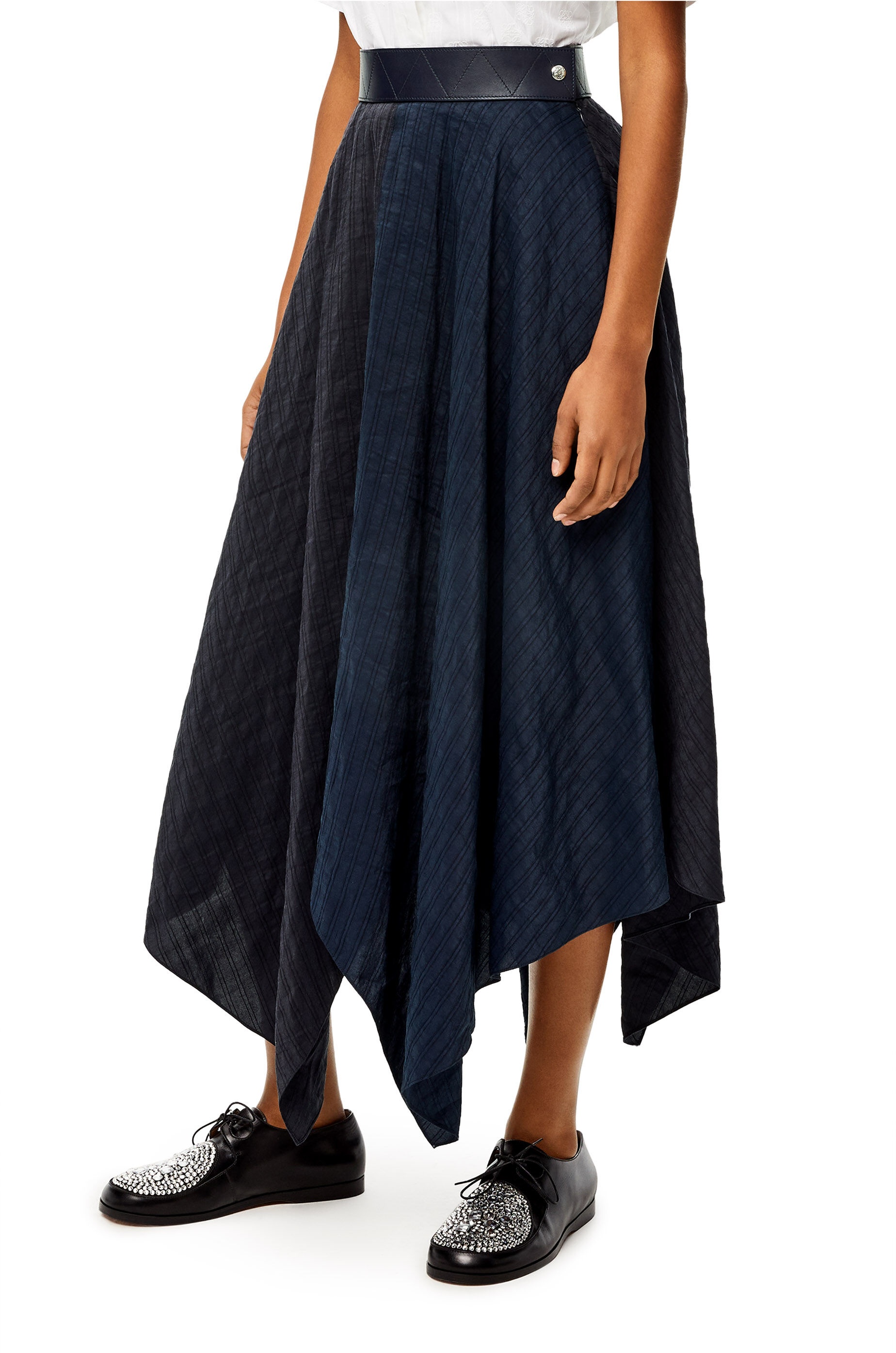 Stripe asymmetric midi skirt in linen and silk - 3