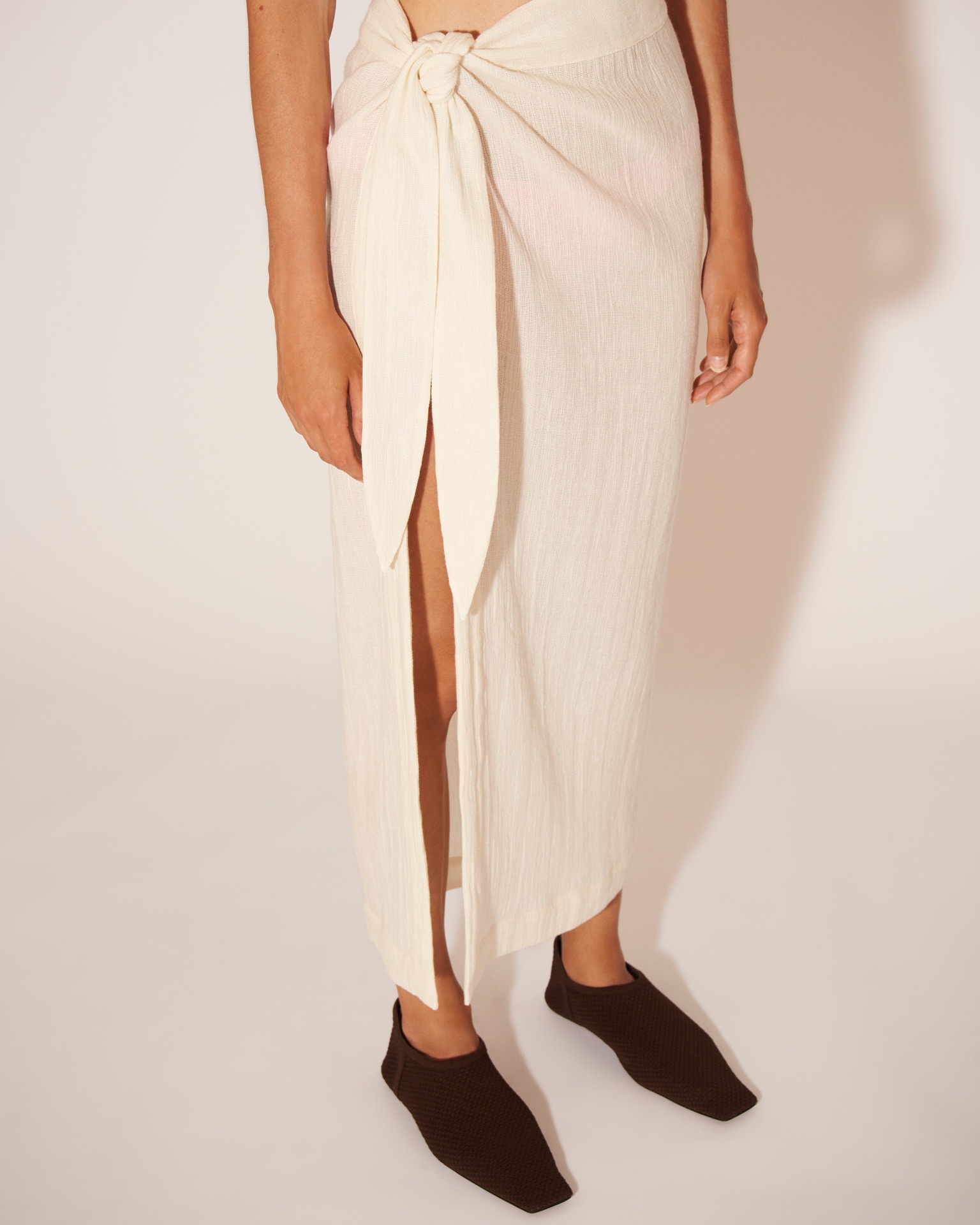 PATRICE - Cotton-linen gauze skirt - Sand - 5