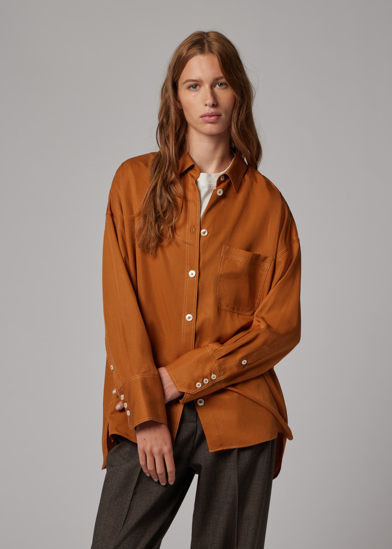 Women's Camel Shirt with Topstitching 3
