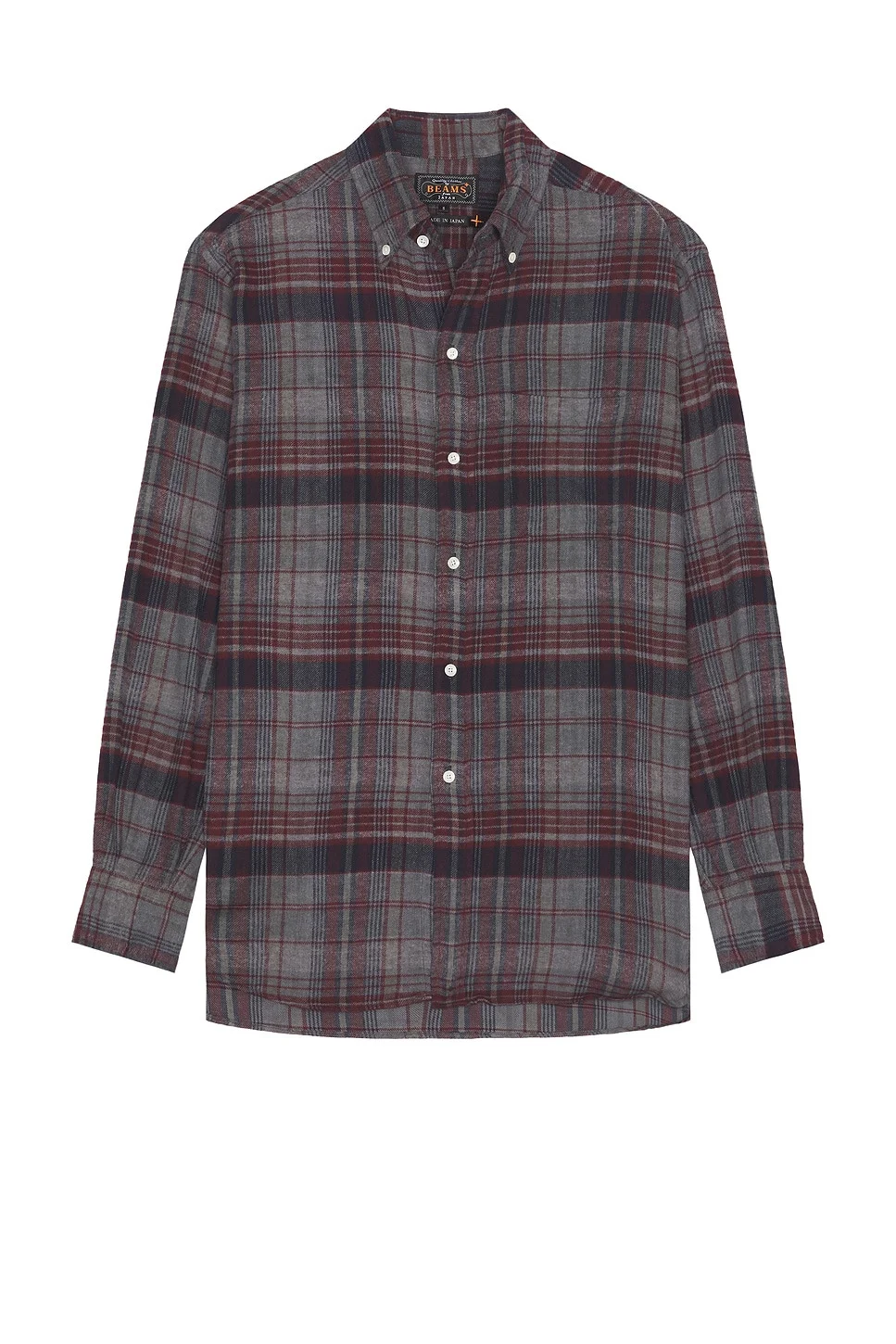 Open Collar Brushed Satin Plaid Shirt - 1