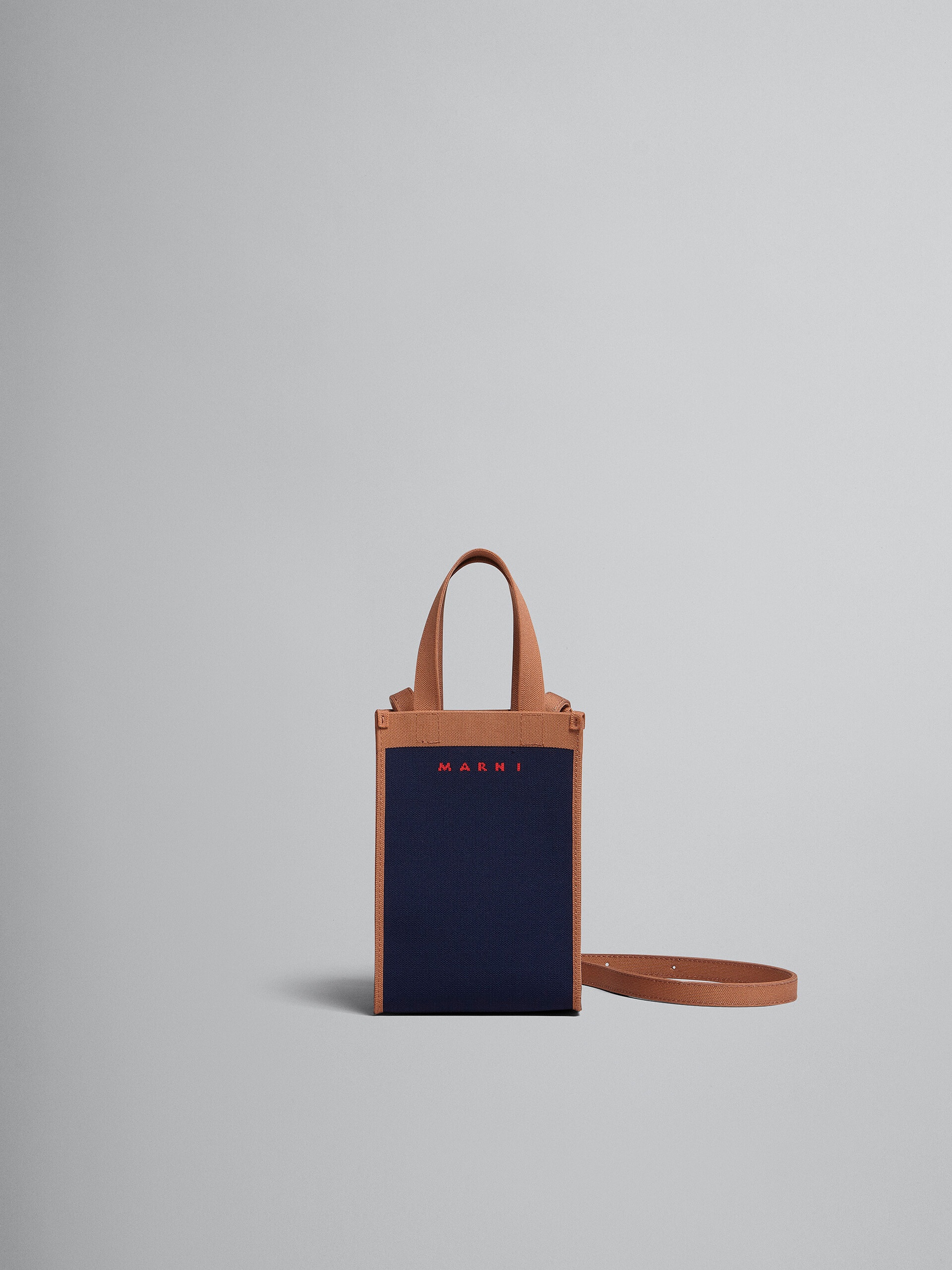 BLUE AND BROWN JACQUARD SHOULDER BAG - 1