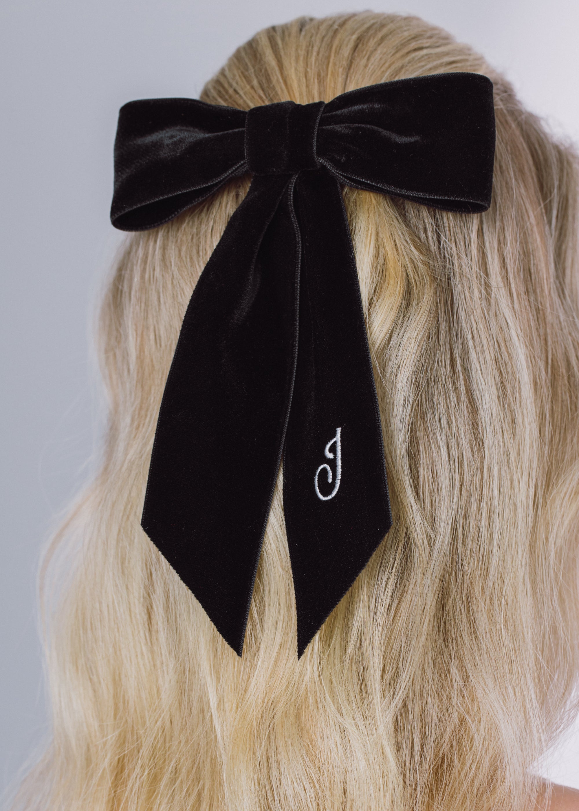 Initial Wide Velvet Bow Barrette - 3