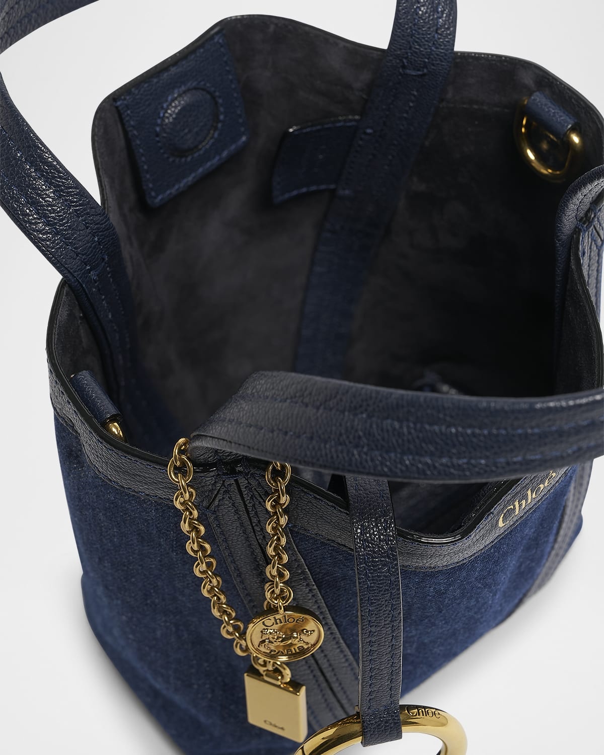 Spin Mini Bucket Tote Bag in Denim and Leather - 4