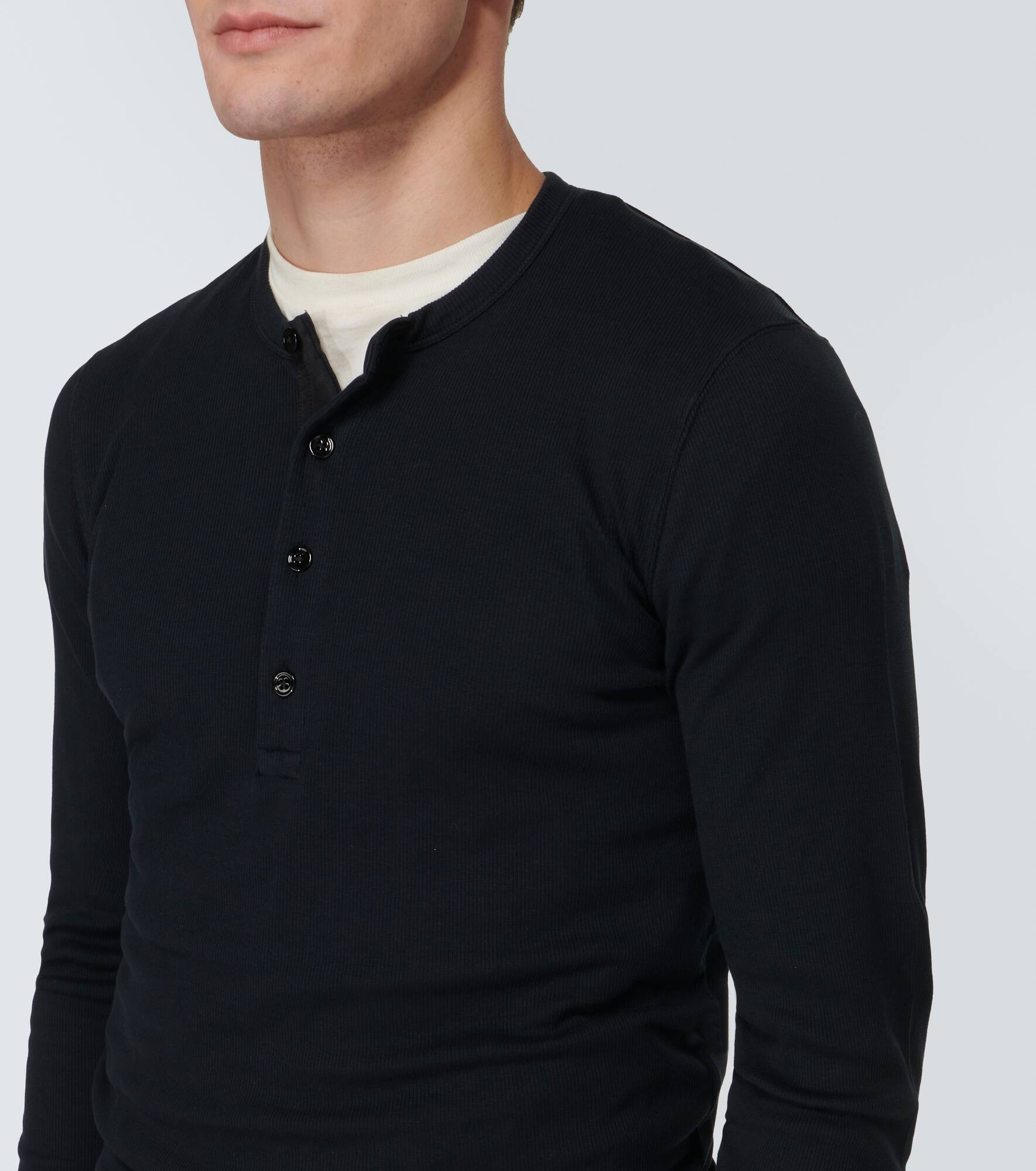 Ribbed-knit jersey Henley shirt - 5