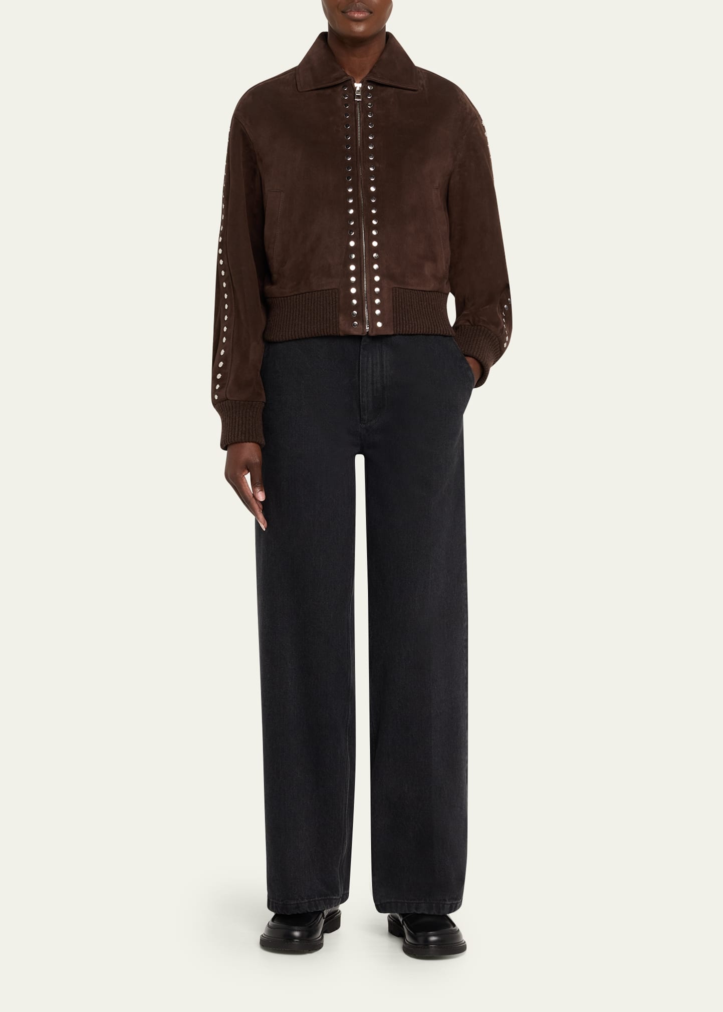 Studded Suede Bomber Jacket - 2