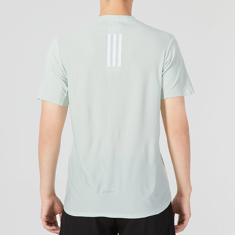 Men's adidas Solid Color Athleisure Casual Sports Round Neck Short Sleeve flax Green T-Shirt HJ9772 - 4