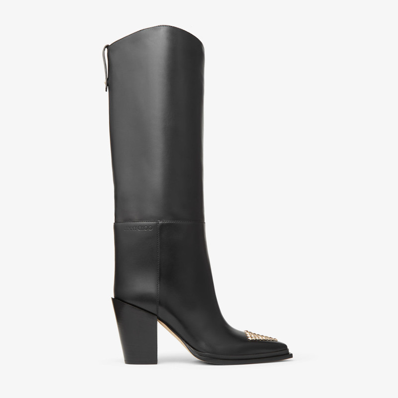 Cece 80 Black Soft Calf Leather Boots with Studs 1