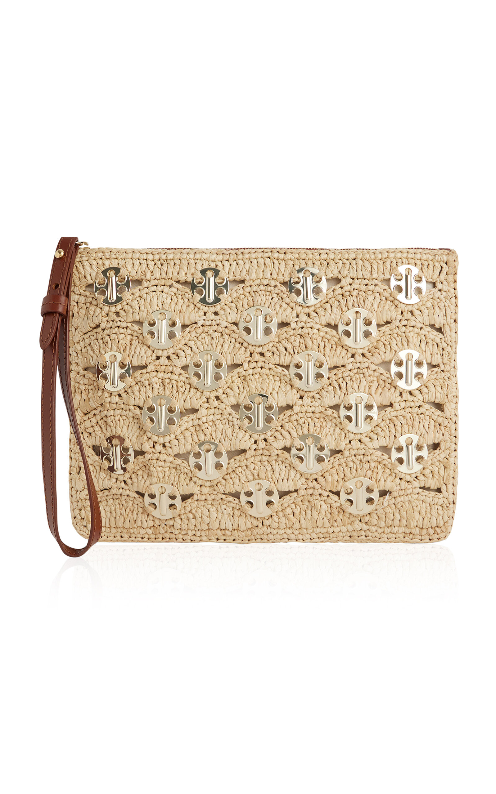 Embellished Woven Raffia Pouch neutral - 1