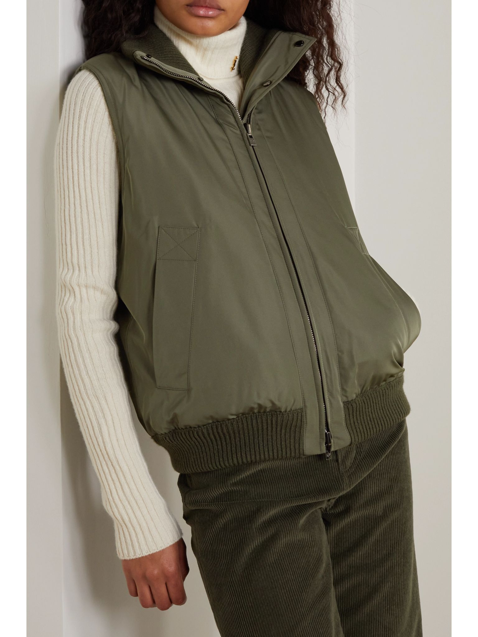 Everdeen padded shell and silk-blend vest Dark green - 3