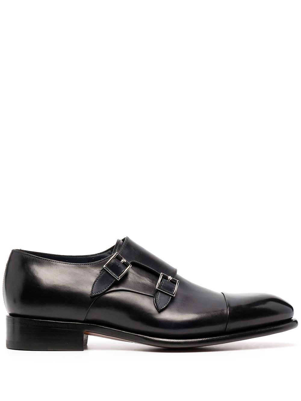 double-buckle leather monk shoes - 1