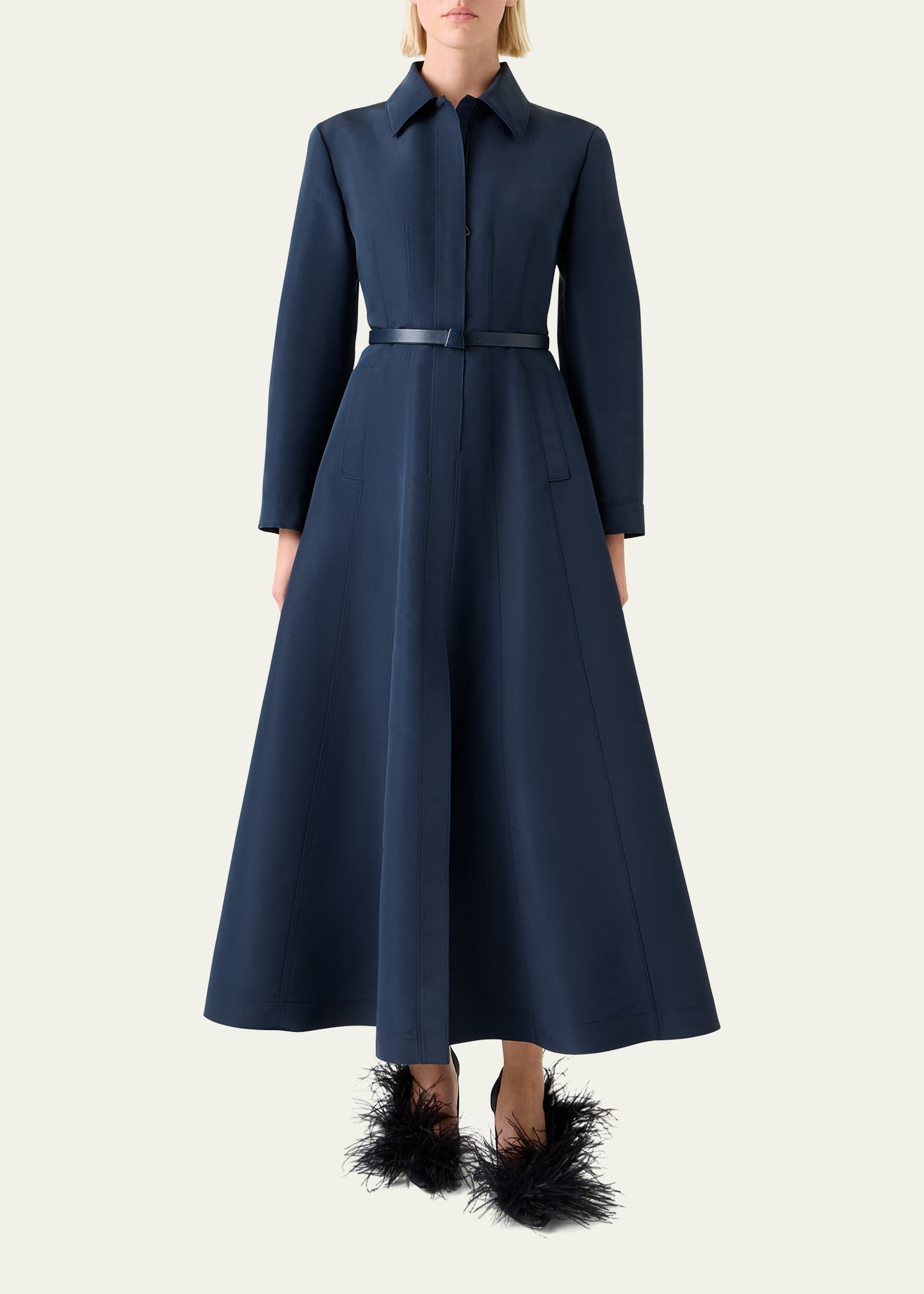 Ottoman Silk Belted A-Line Midi Shirtdress - 2