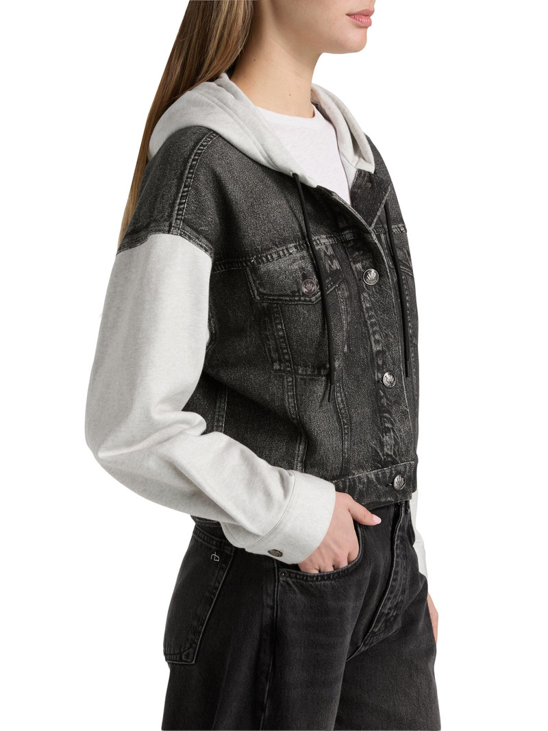 Women's rb Miramar Terry Combo Hooded Trucker Jacket - Sport Combo Washed Black 4