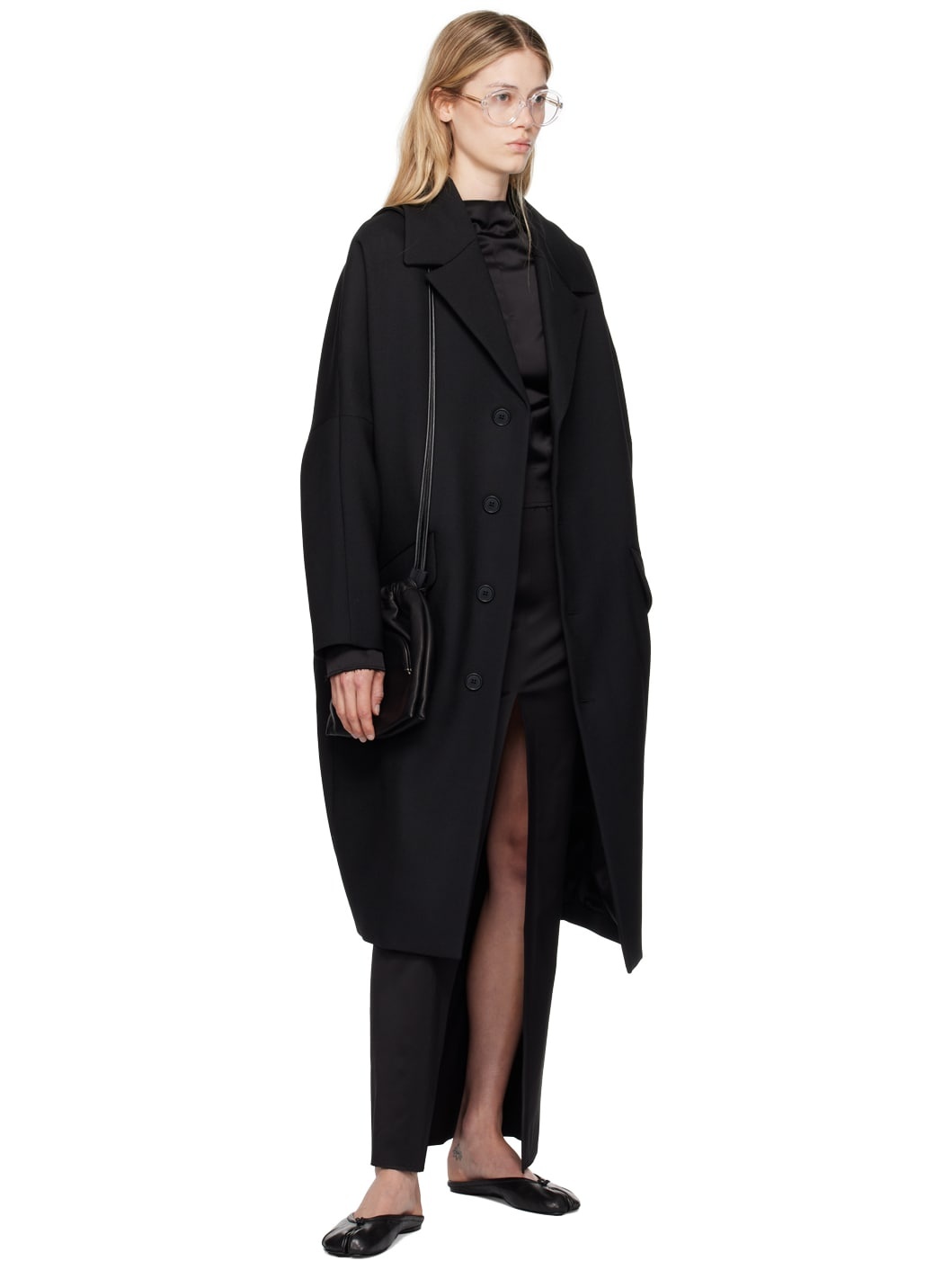 Black Dropped Shoulders Coat - 4