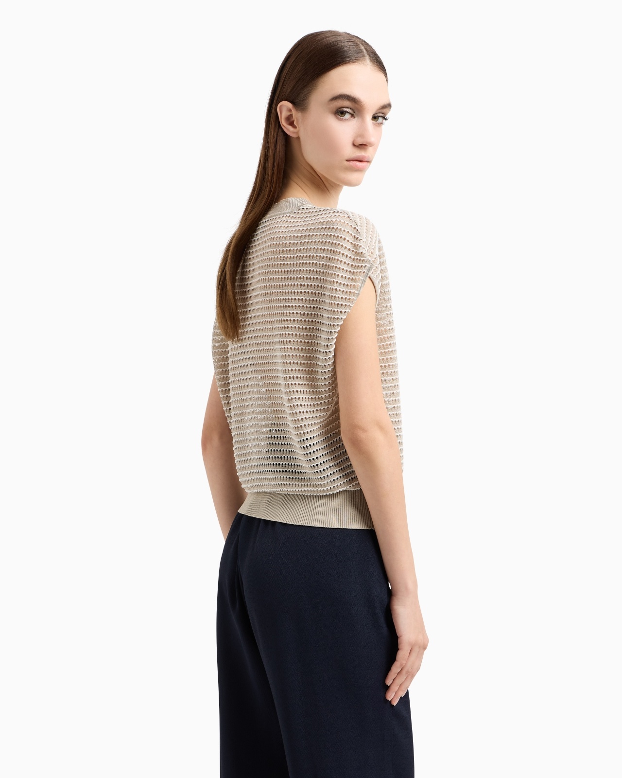 PERFORATED VISCOSE-BLEND SHORT-SLEEVED JUMPER - 3