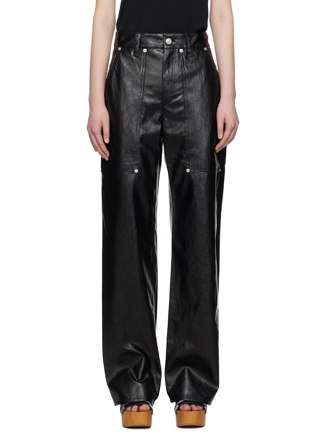 Black Ariete Faux-Leather Trousers - 1