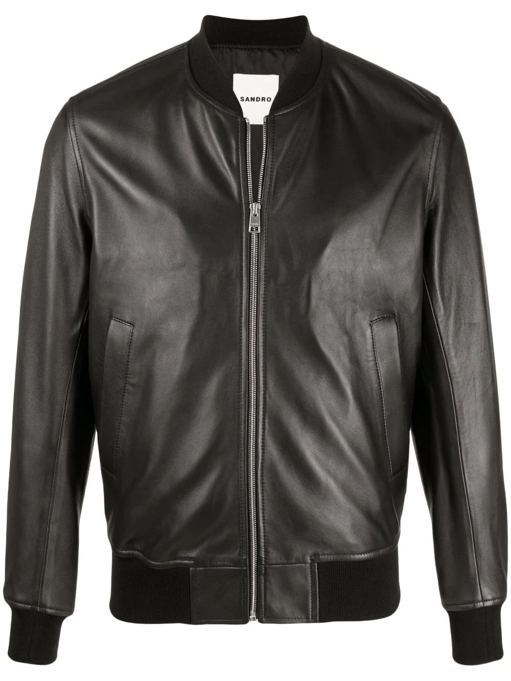 zip-fastening leather bomber jacket - 1