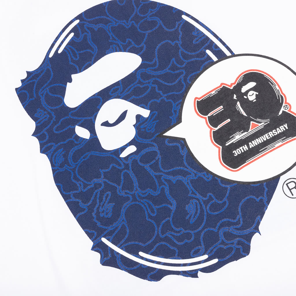 BAPE 30TH ANNIVERSARY APE HEAD TEE - WHITE/NAVY - 3