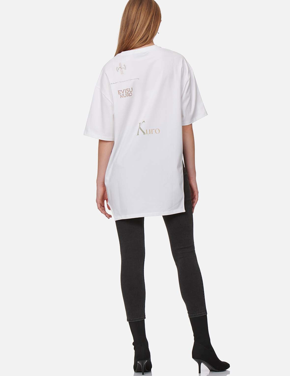 Multi Logo Foil Print Asymmetric T-Shirt - 5