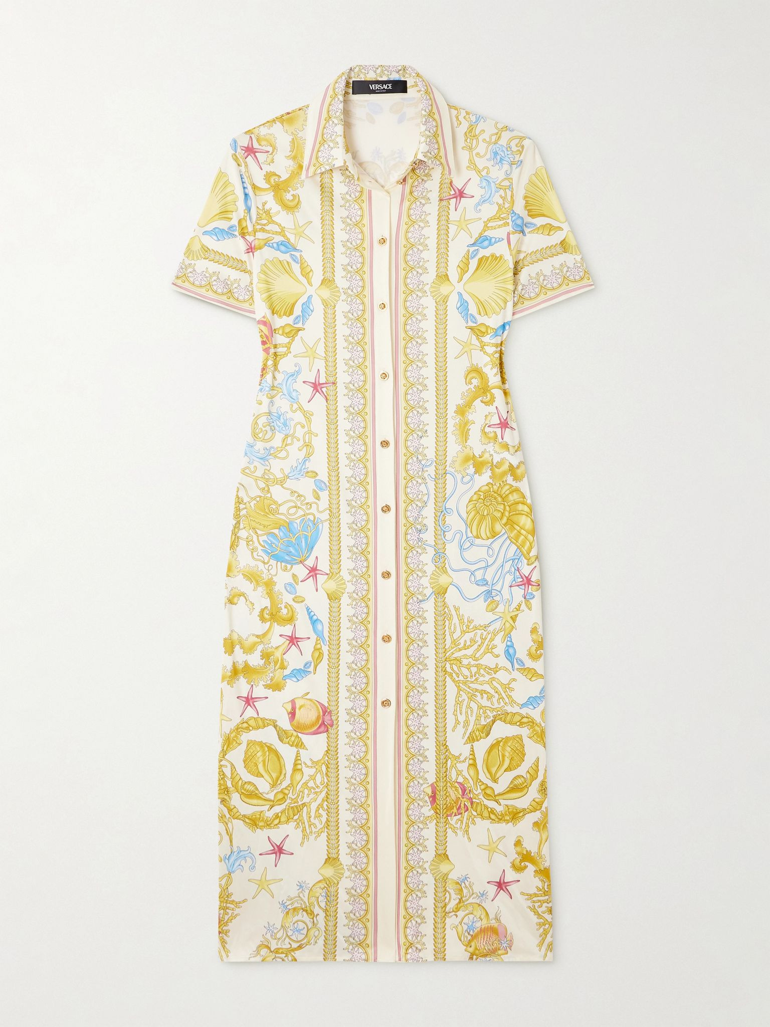 Printed stretch-jersey midi shirt dress Yellow - 1