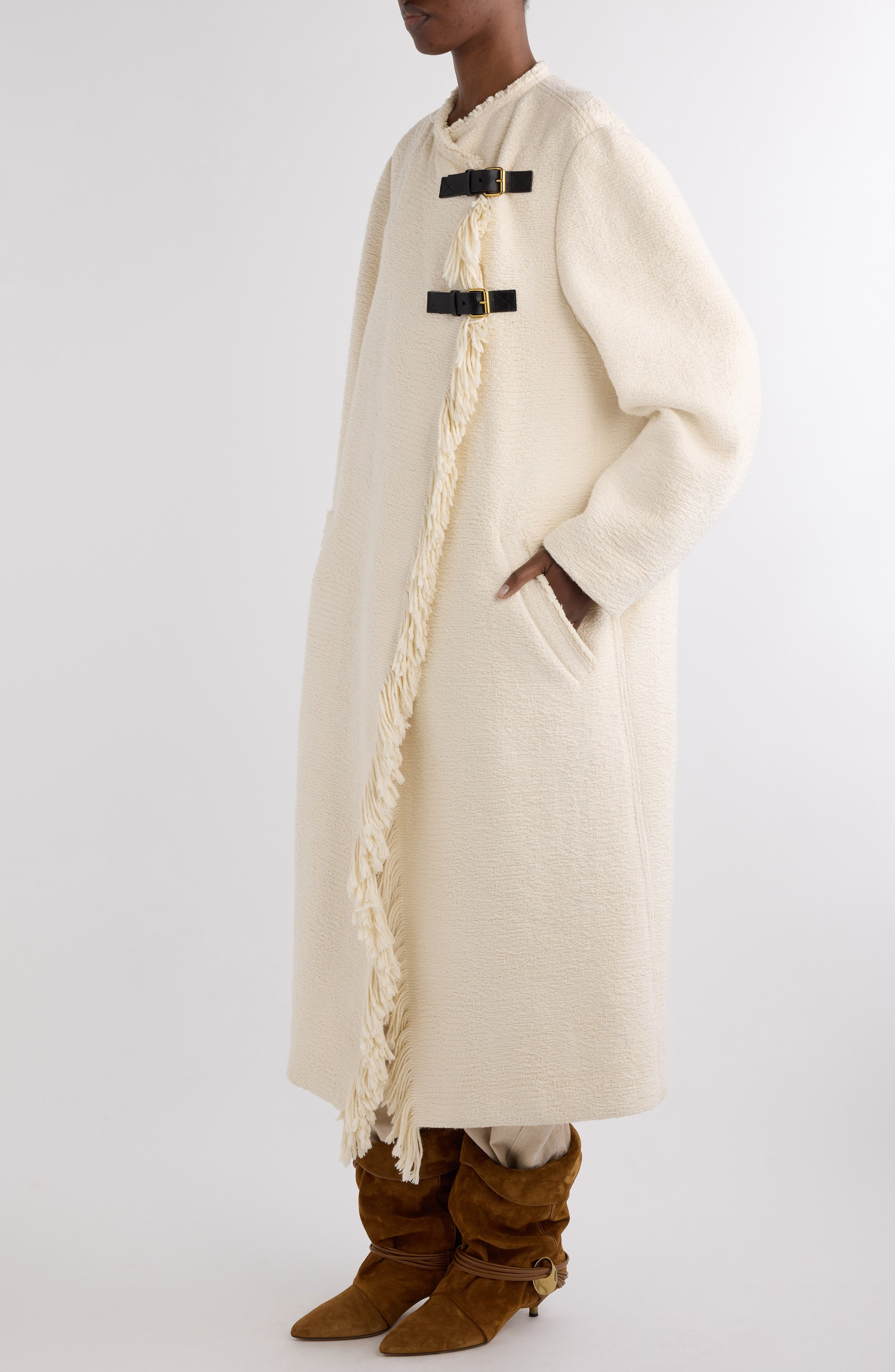 Isabel Marant Gameia Fringe Bouclé Coat in Ecru at Nordstrom - 4