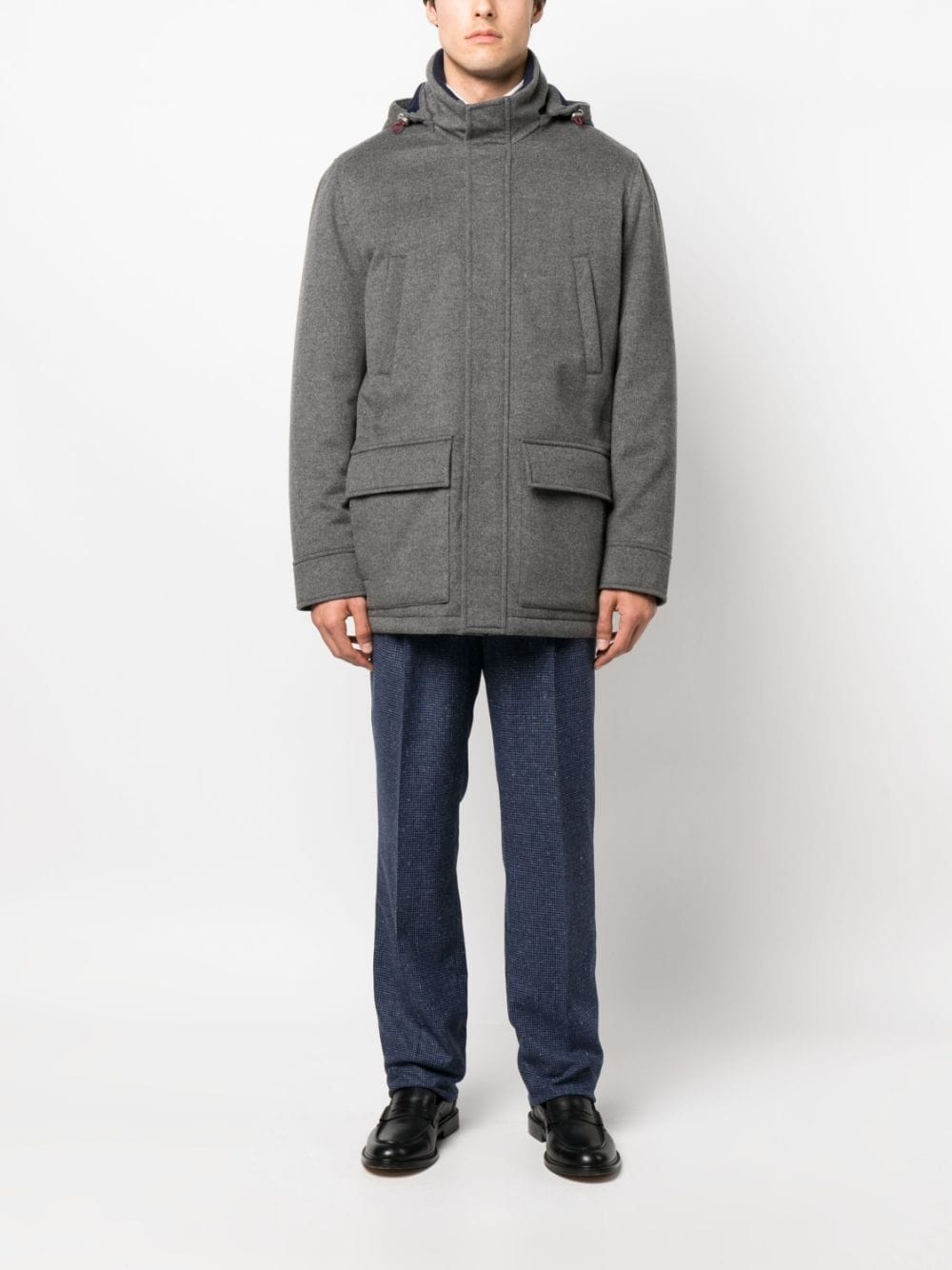 hooded padded-design cashmere coat - 2