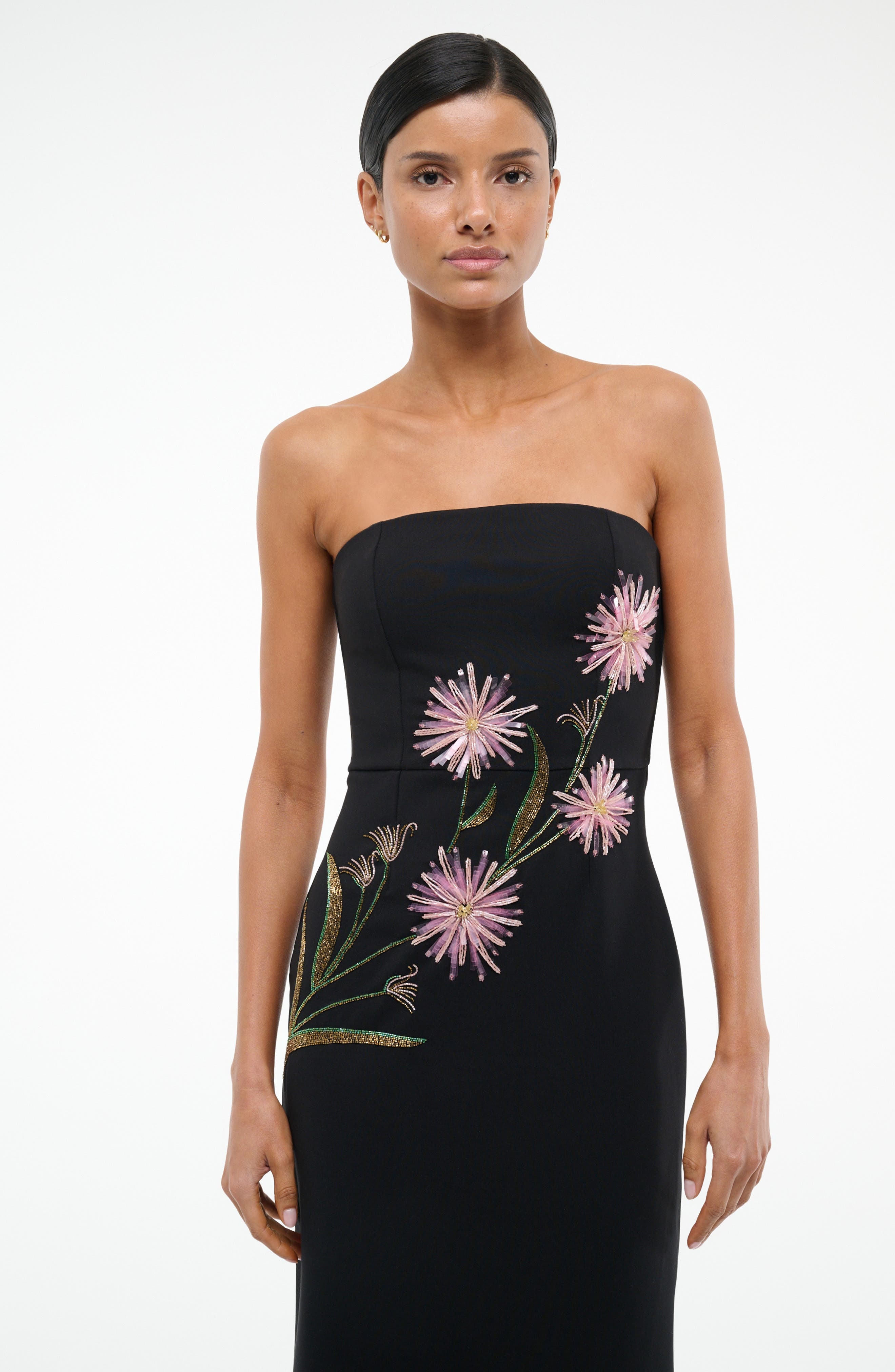 STAUD Brooke Floral Beaded Strapless Cocktail Dress in Dahlia Daydream Black at Nordstrom - 4