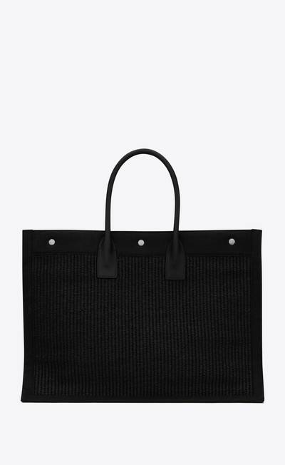 SAINT LAURENT rive gauche large tote bag in embroidered raffia and leather outlook