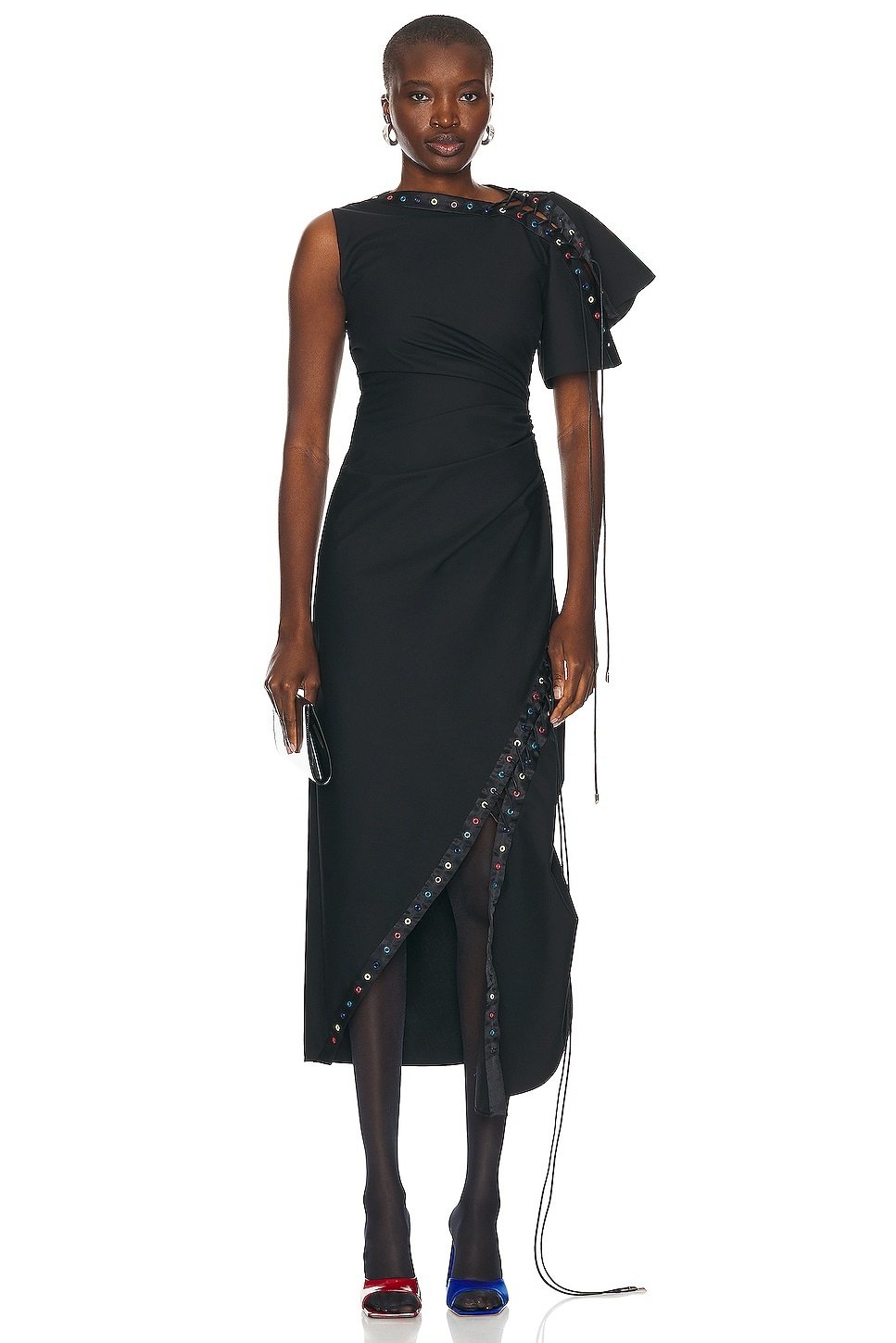Ruched Lace Up Grommet Dress - 1