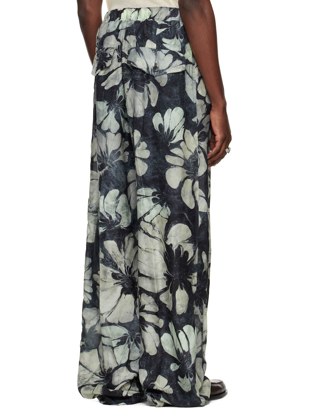 Navy & Green Silk Drawstring Cargo Pants - 3