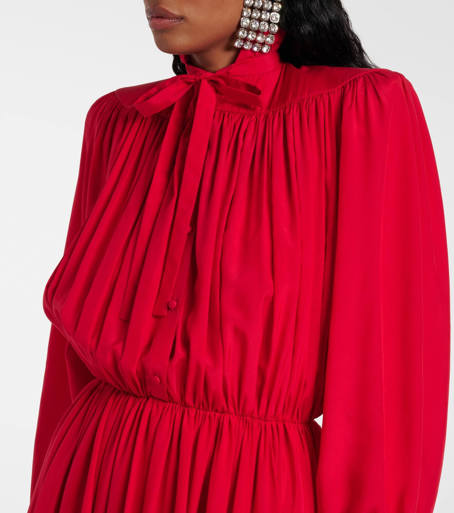 Bow-detail lace-up silk midi dress - 4