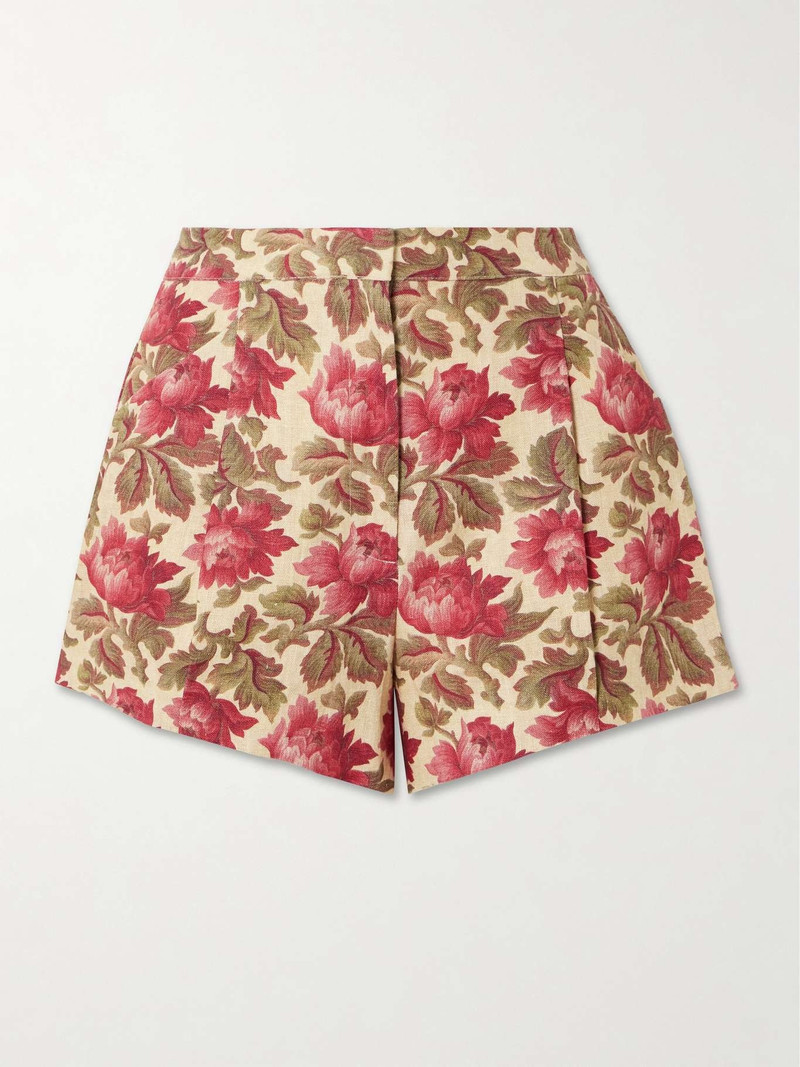 Rosalie floral-print linen shorts Red - 1