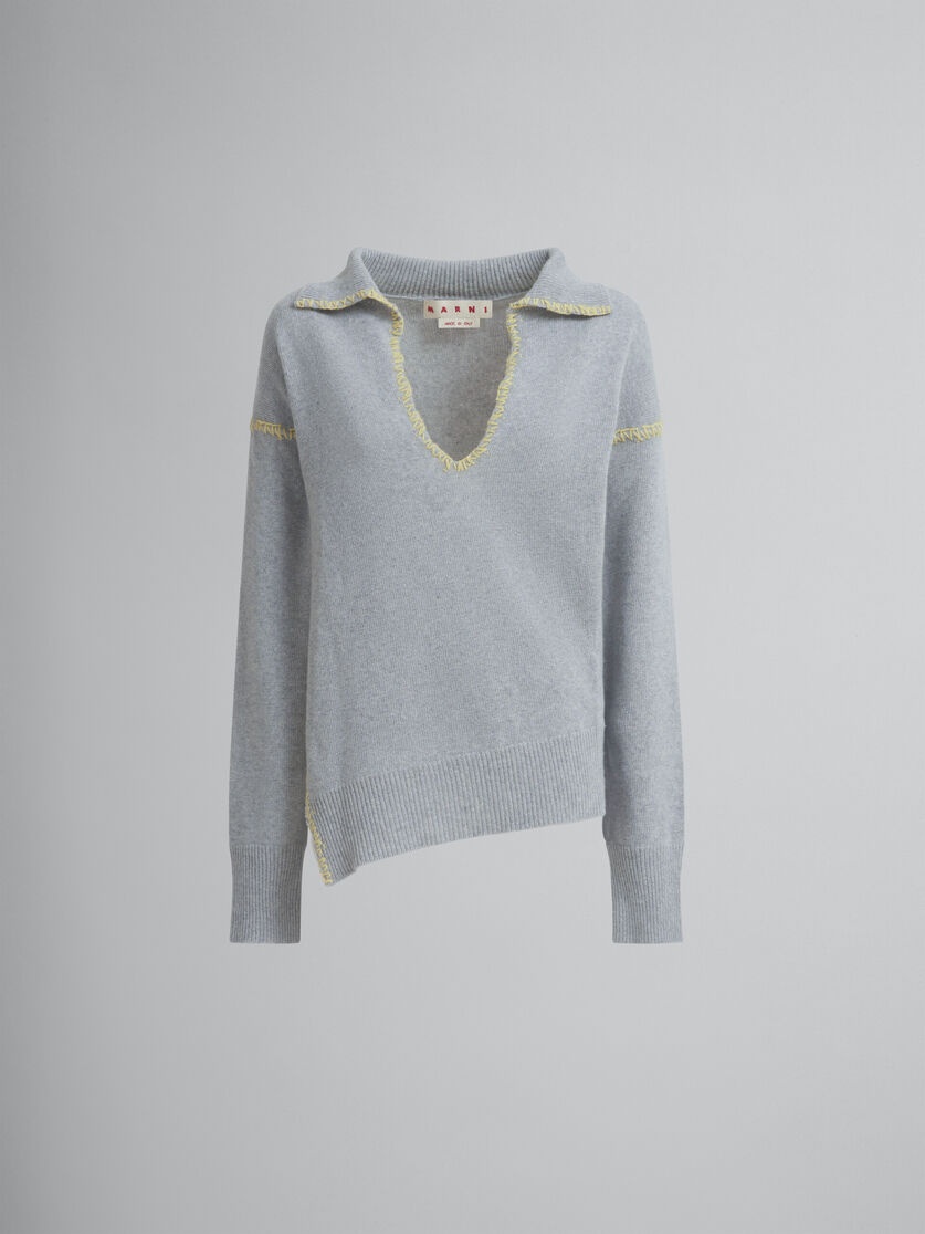 GREY WOOL-CASHMERE JUMPER WITH OVERSIZED COLLAR - 1