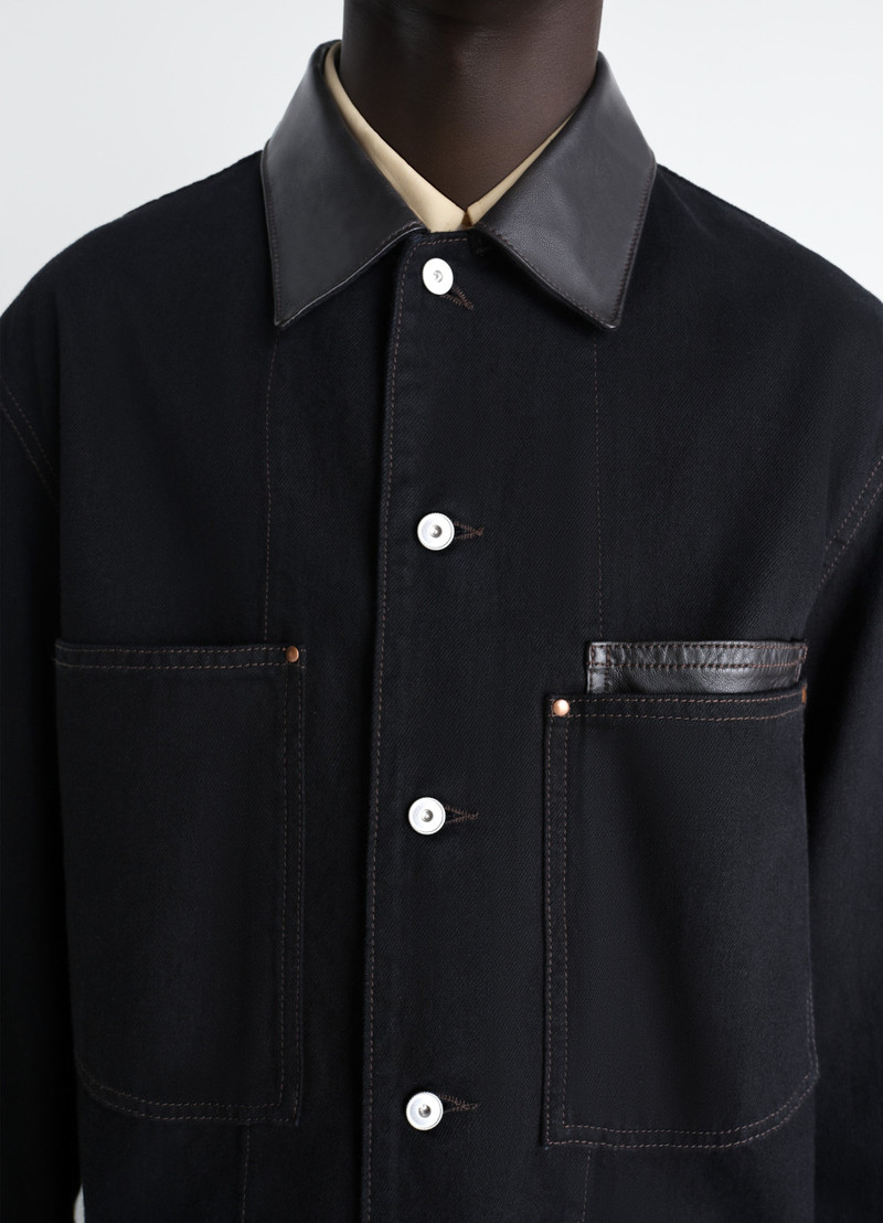 WORKWEAR OVERSHIRT WITH LEATHER COLLAR IN DENIM 5