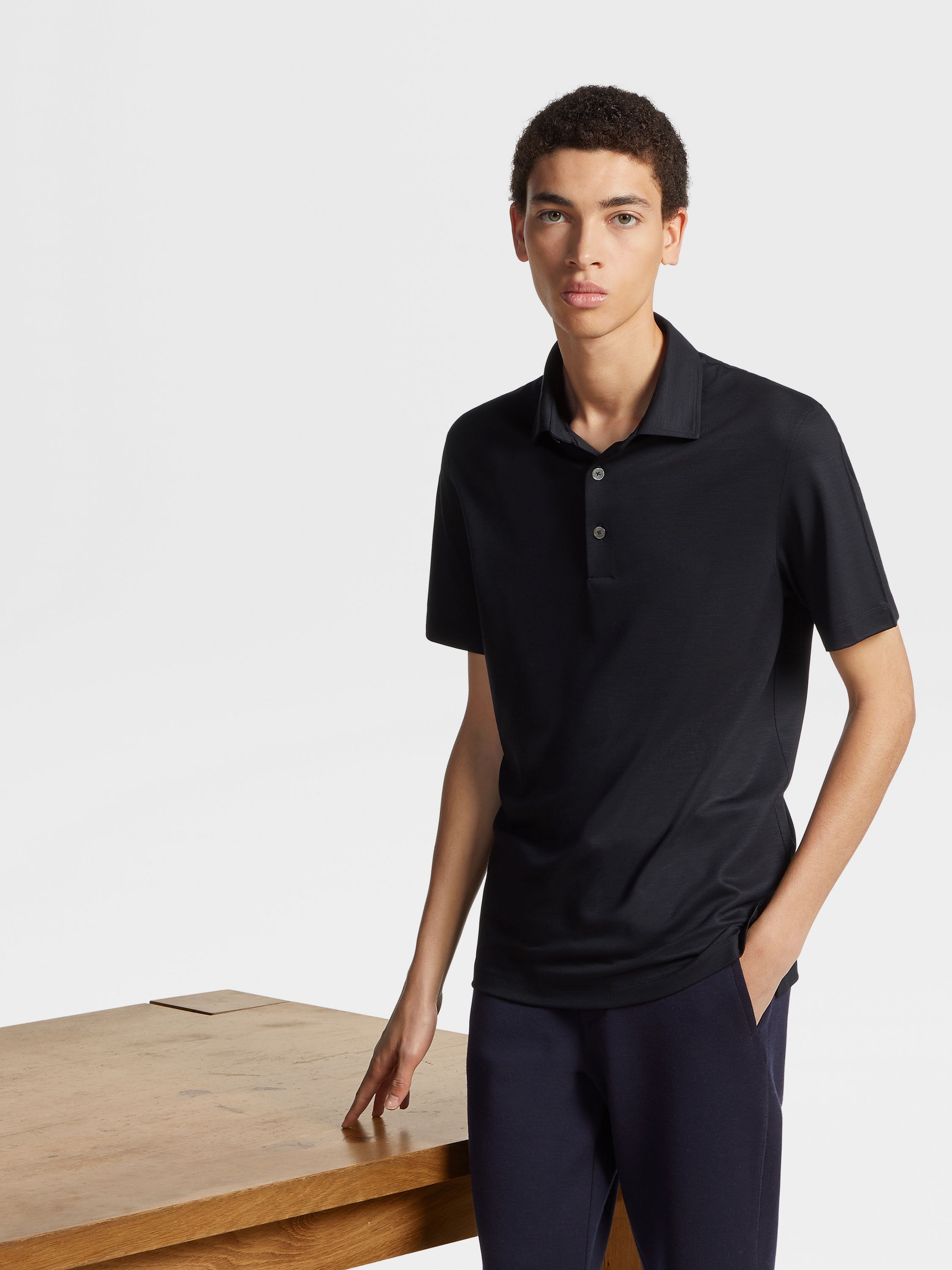 NAVY BLUE HIGH PERFORMANCE™ WOOL POLO SHIRT - 5