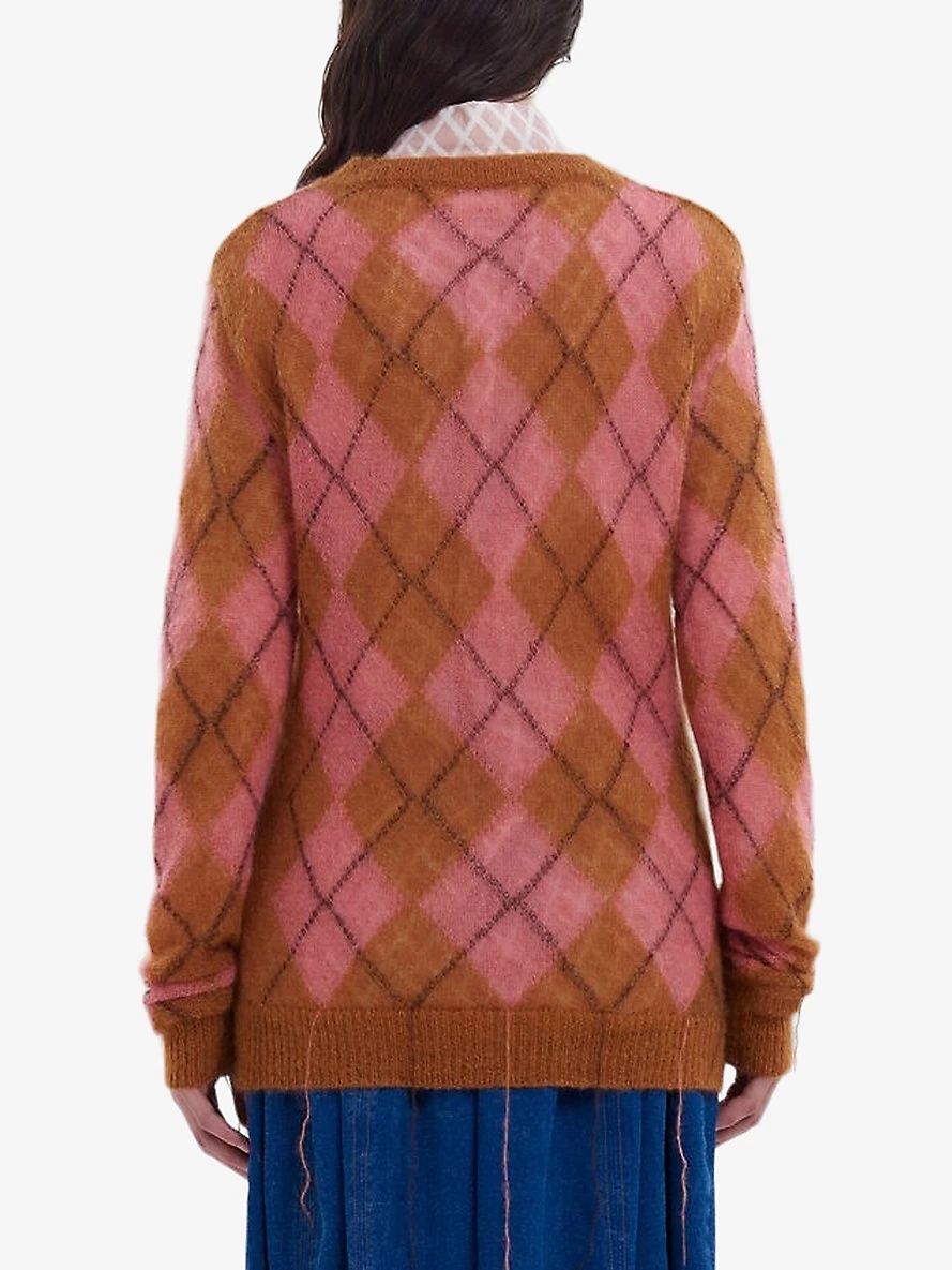 Argyle-pattern V-neck wool-blend jumper - 4