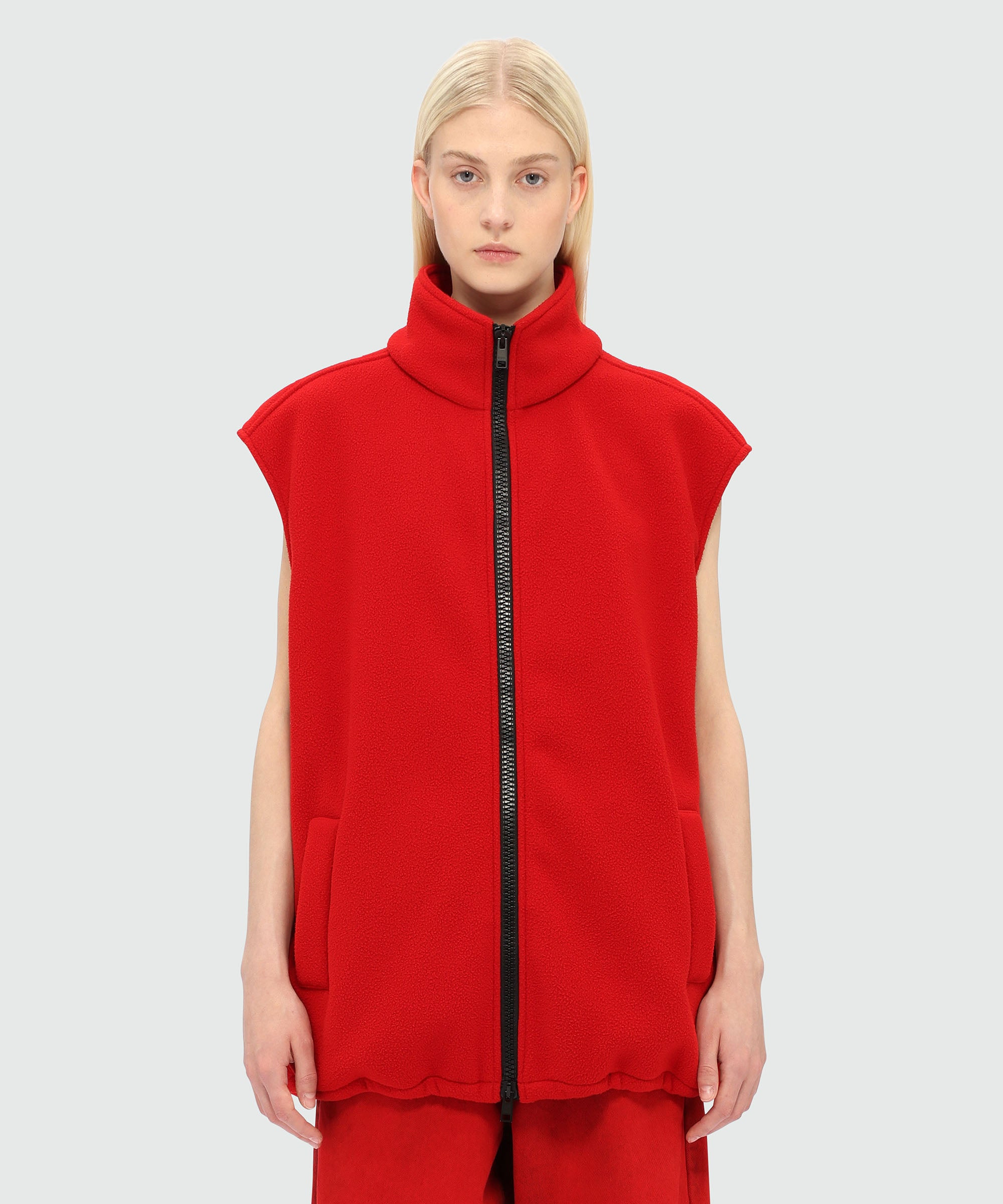 Red fleece vest with high collar - 2