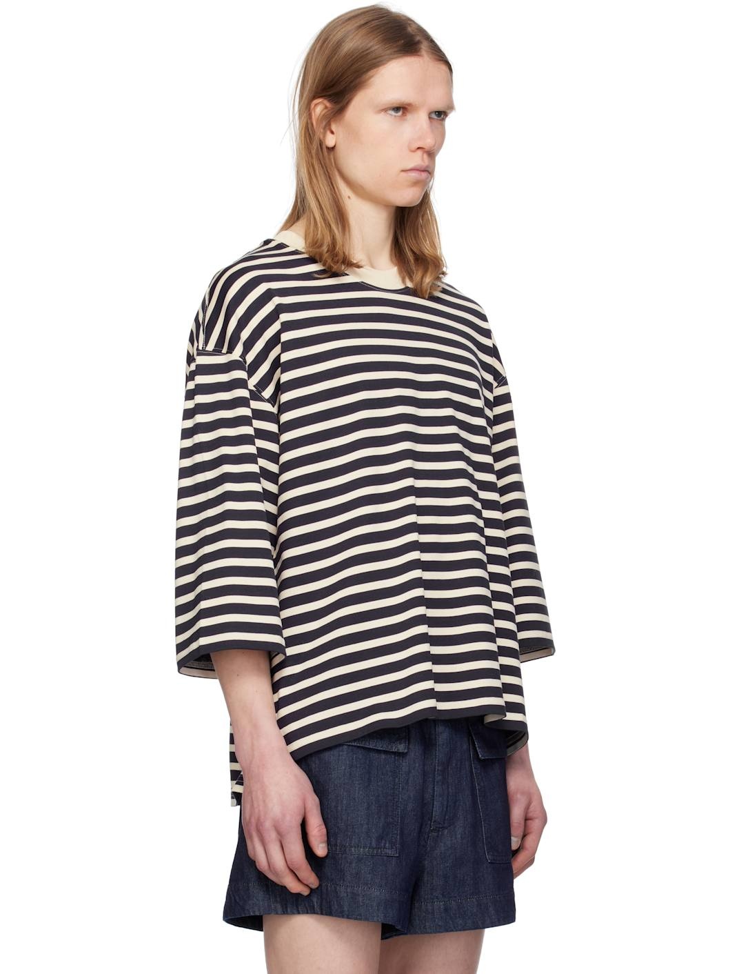 Navy & Off-White Loose Striped T-shirt - 2