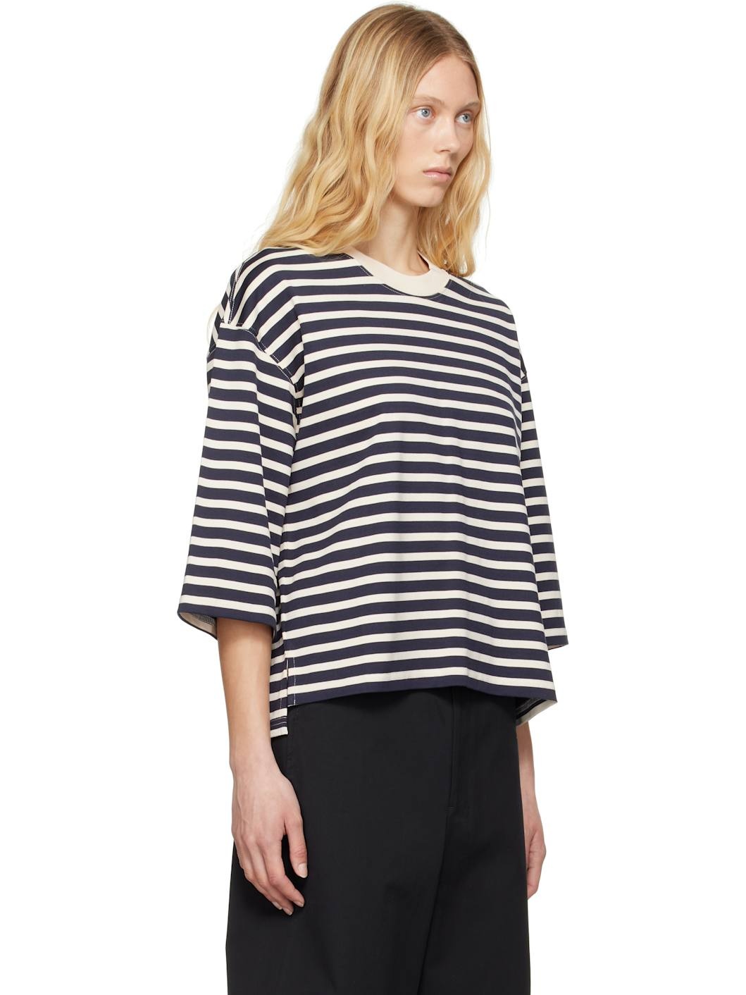 Navy & Off-White Loose Striped T-shirt - 2