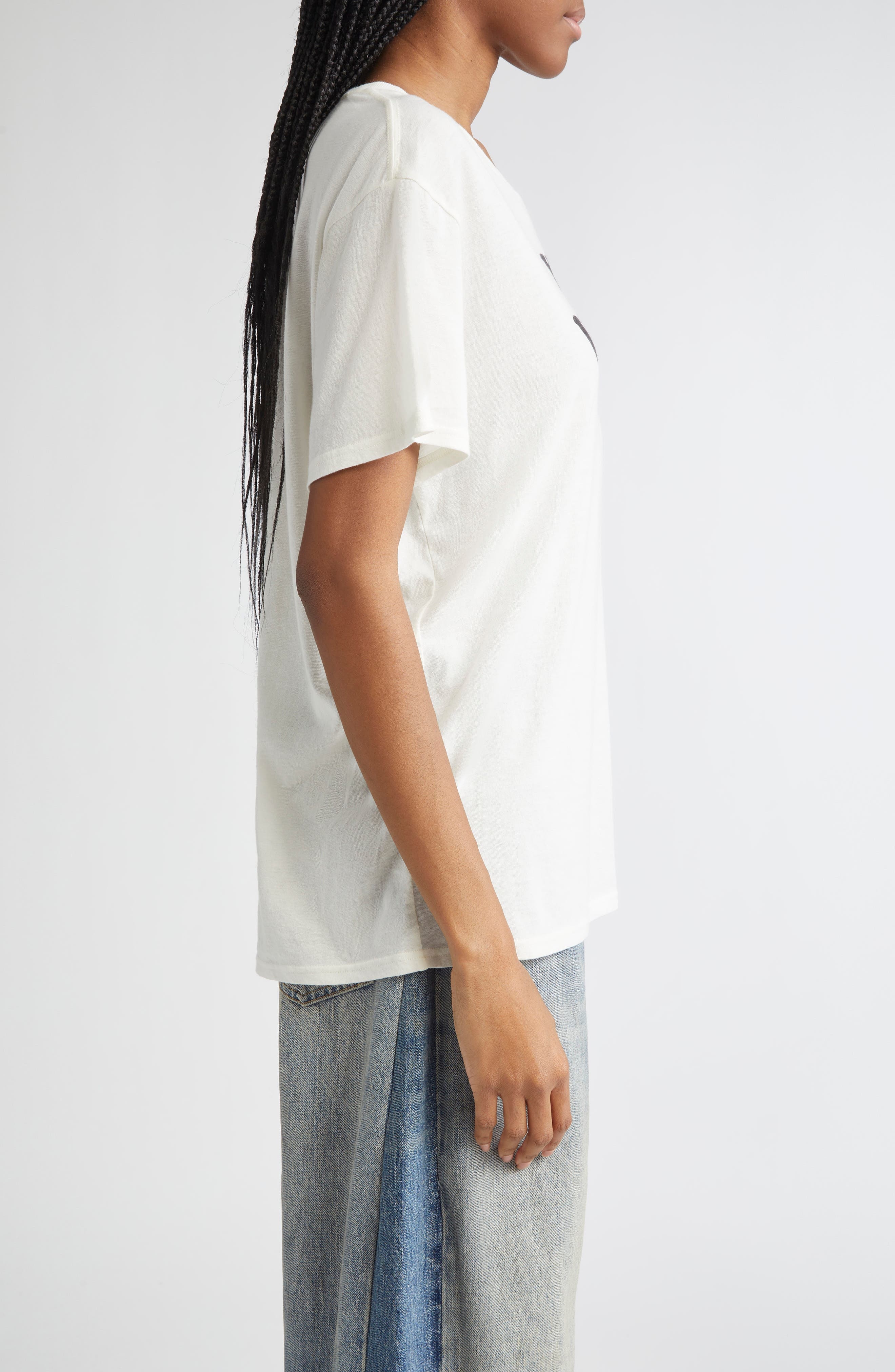 R13 You Wish Cotton & Cashmere Graphic T-Shirt in Ecru at Nordstrom - 3