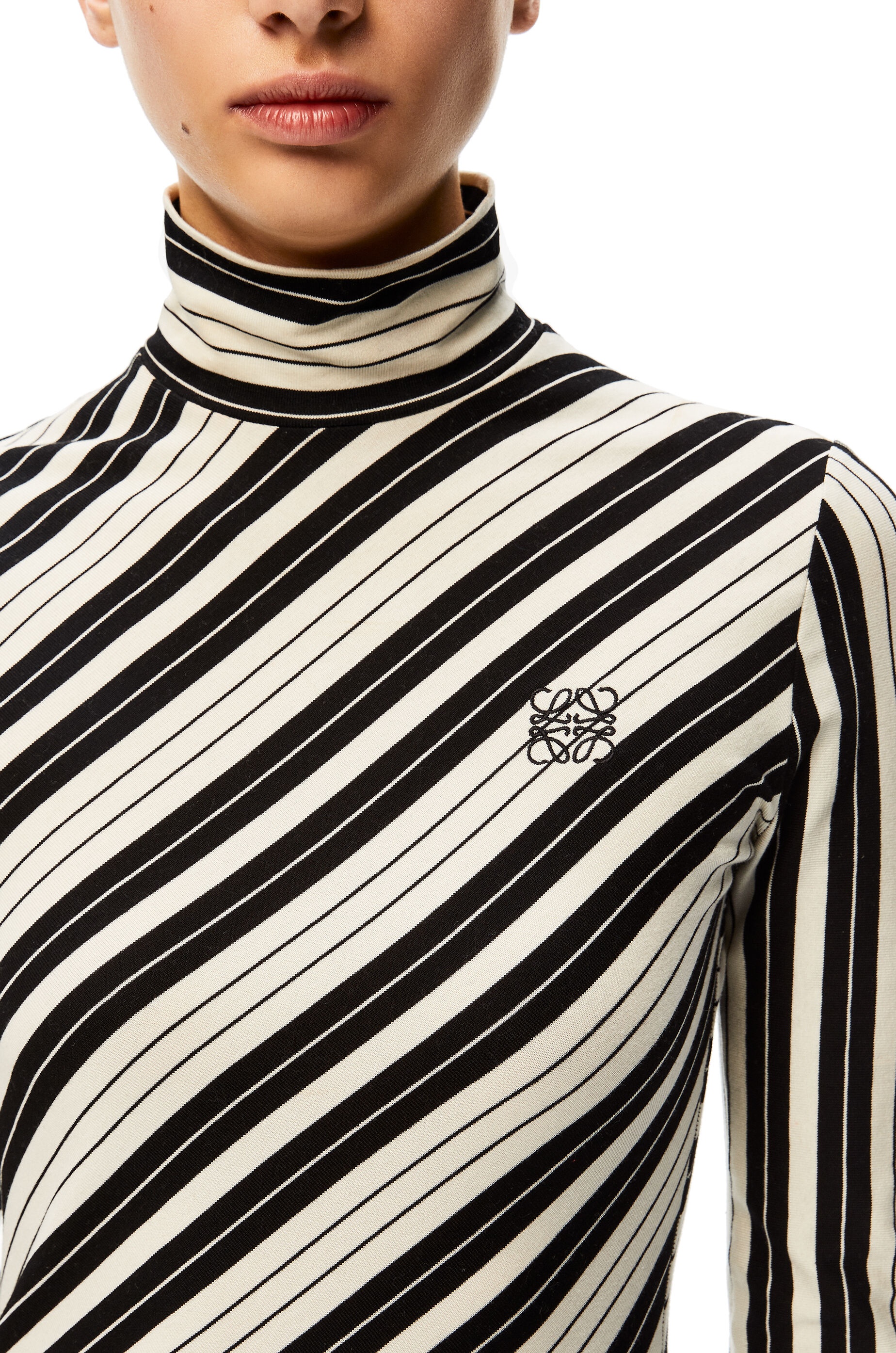 High neck top in bias striped cotton - 5