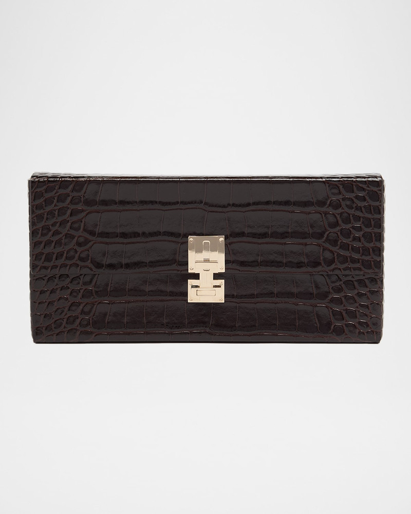 T-Latch Glossed Croc-Effect Leather Clutch Bag 1